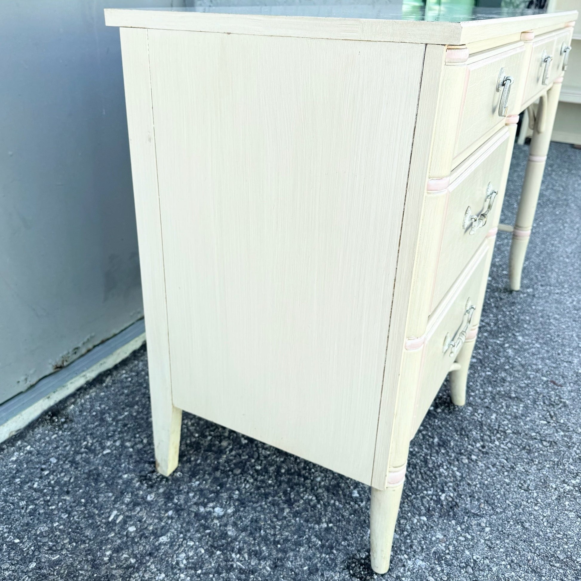 Vintage Coastal Faux Bamboo Cream and Pink Desk by Thomasville Dolphin & Flamingo