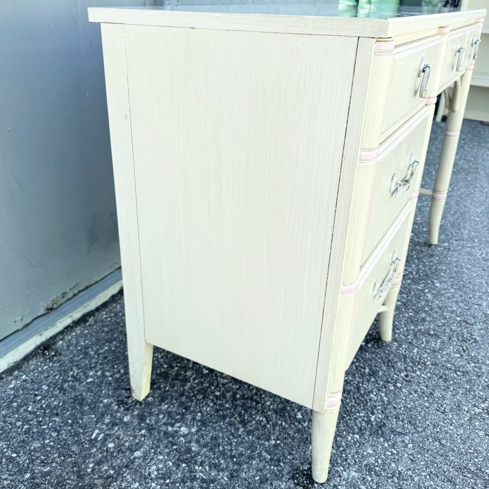 Vintage Coastal Faux Bamboo Cream and Pink Desk by Thomasville Dolphin & Flamingo