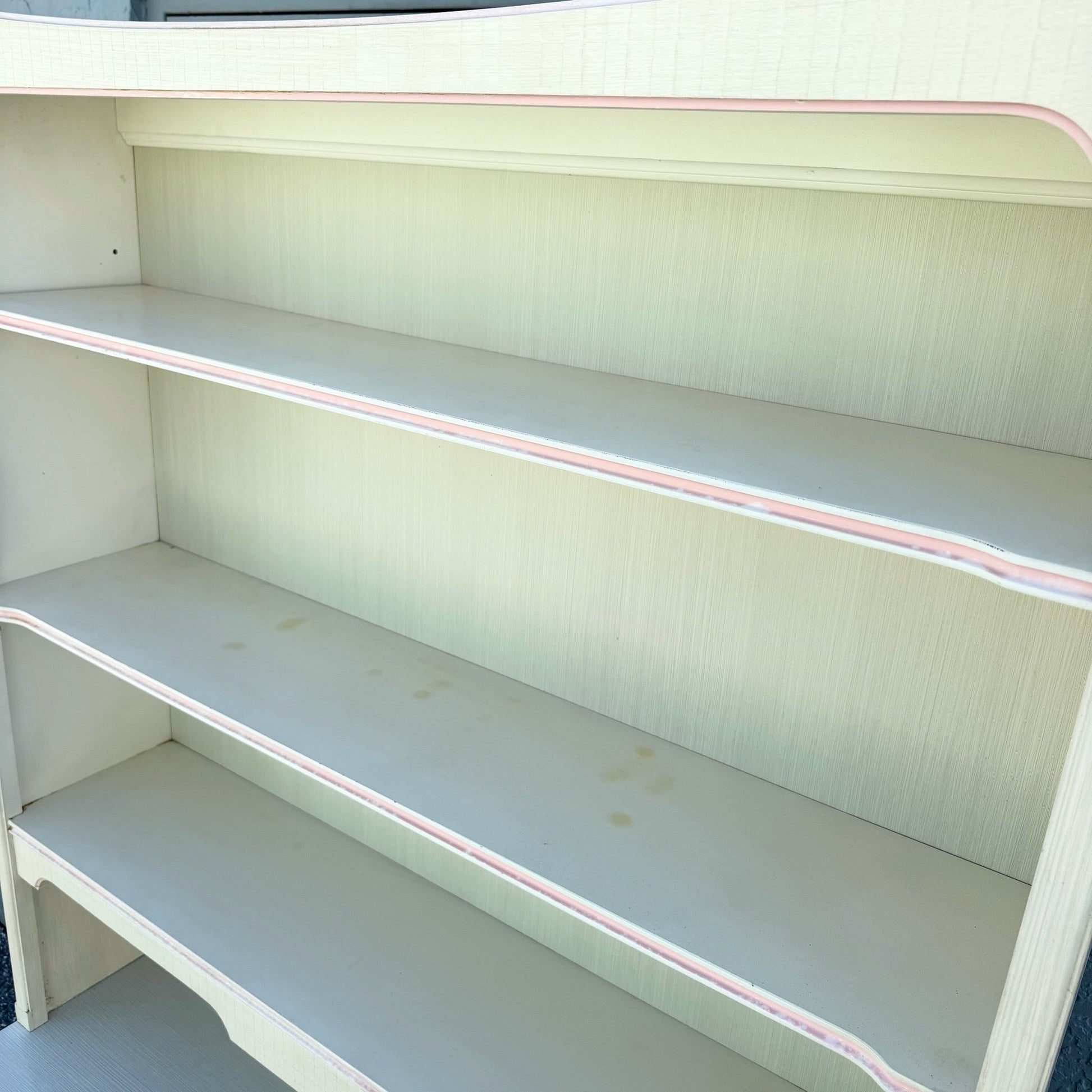 Vintage Coastal Faux Bamboo Cream and Pink Desk With Hutch by Thomasville Dolphin & Flamingo