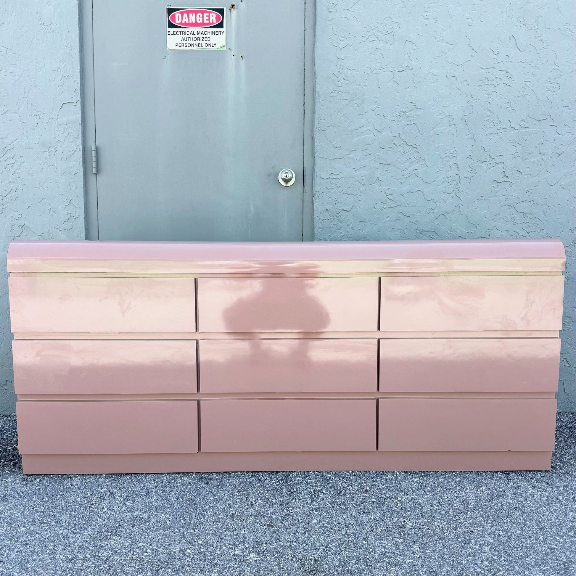 Postmodern Pink Gloss Laminate Waterfall Dresser Dolphin & Flamingo