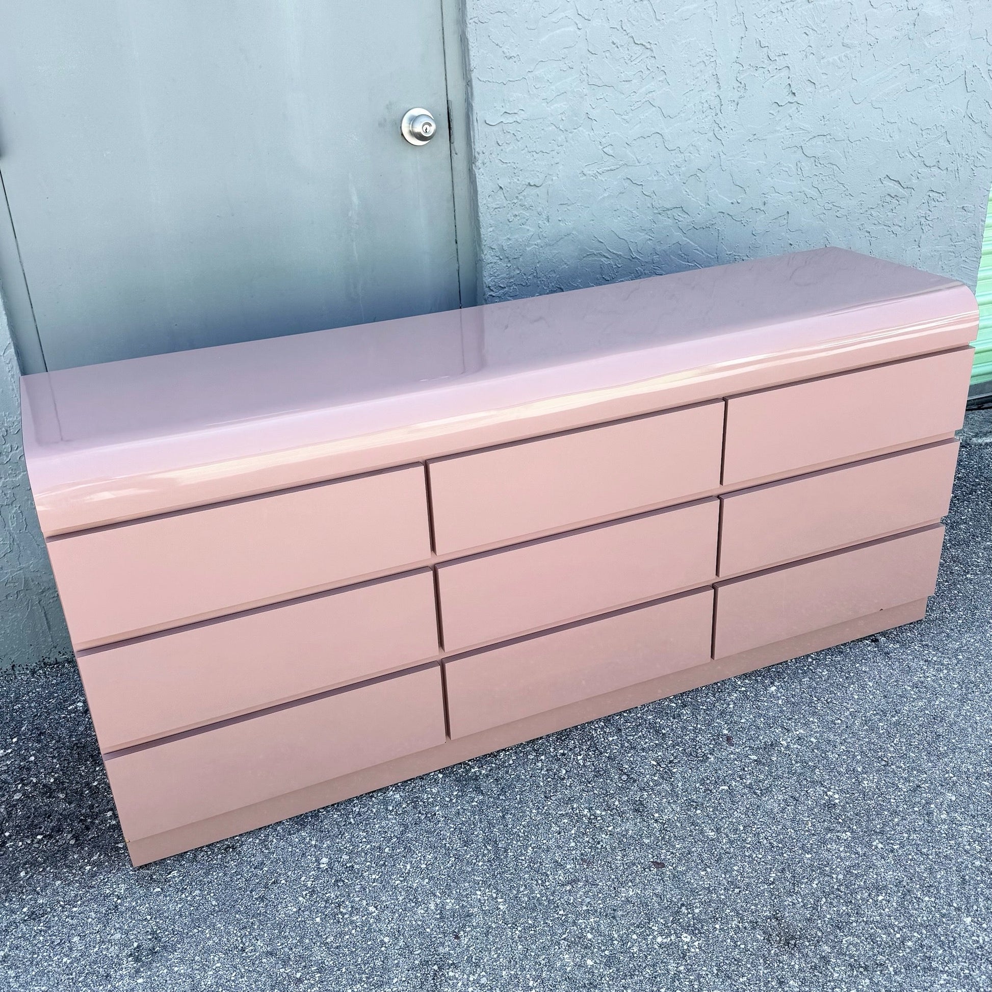 Postmodern Pink Gloss Laminate Waterfall Dresser Dolphin & Flamingo