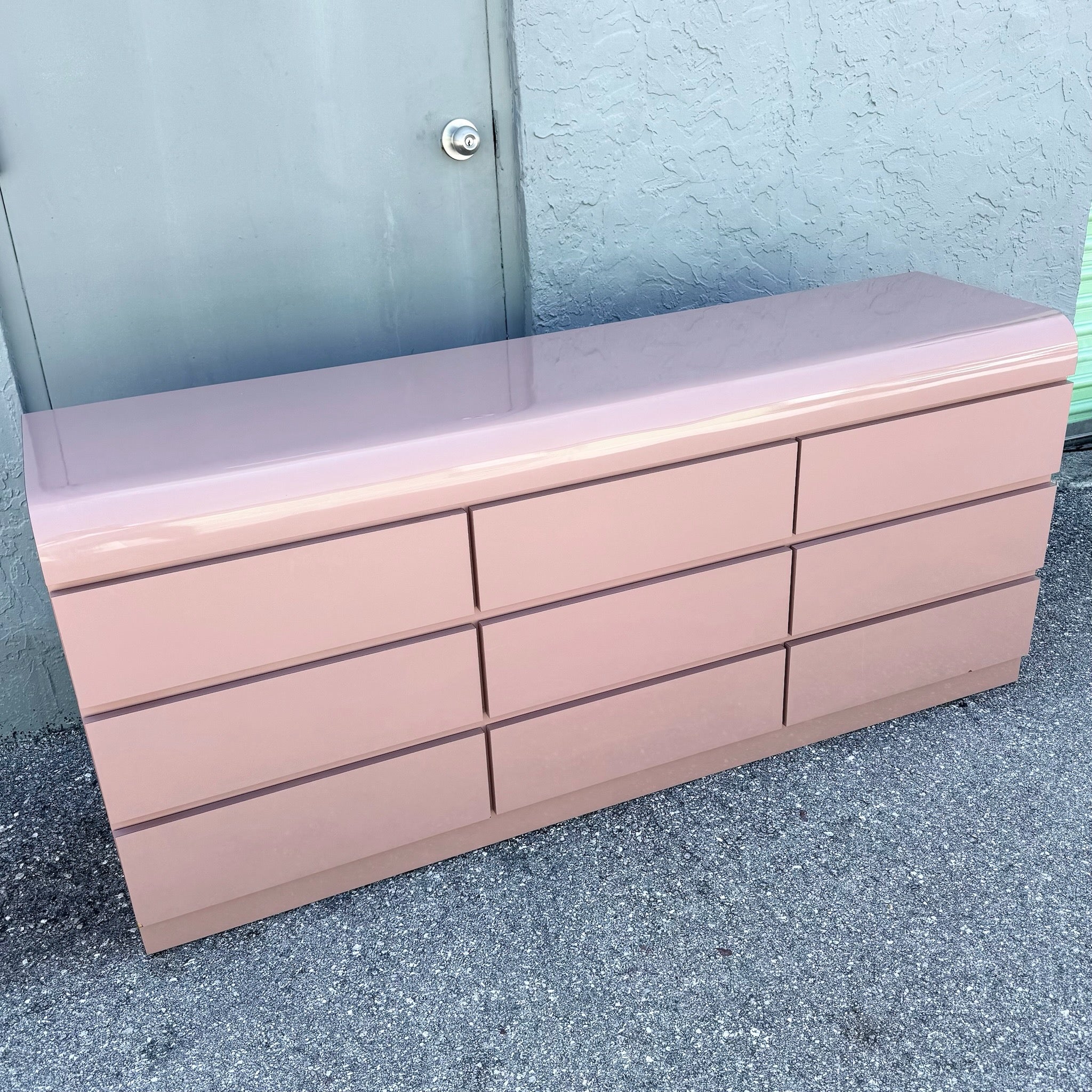 Postmodern Pink Gloss Laminate Waterfall Dresser Dolphin & Flamingo
