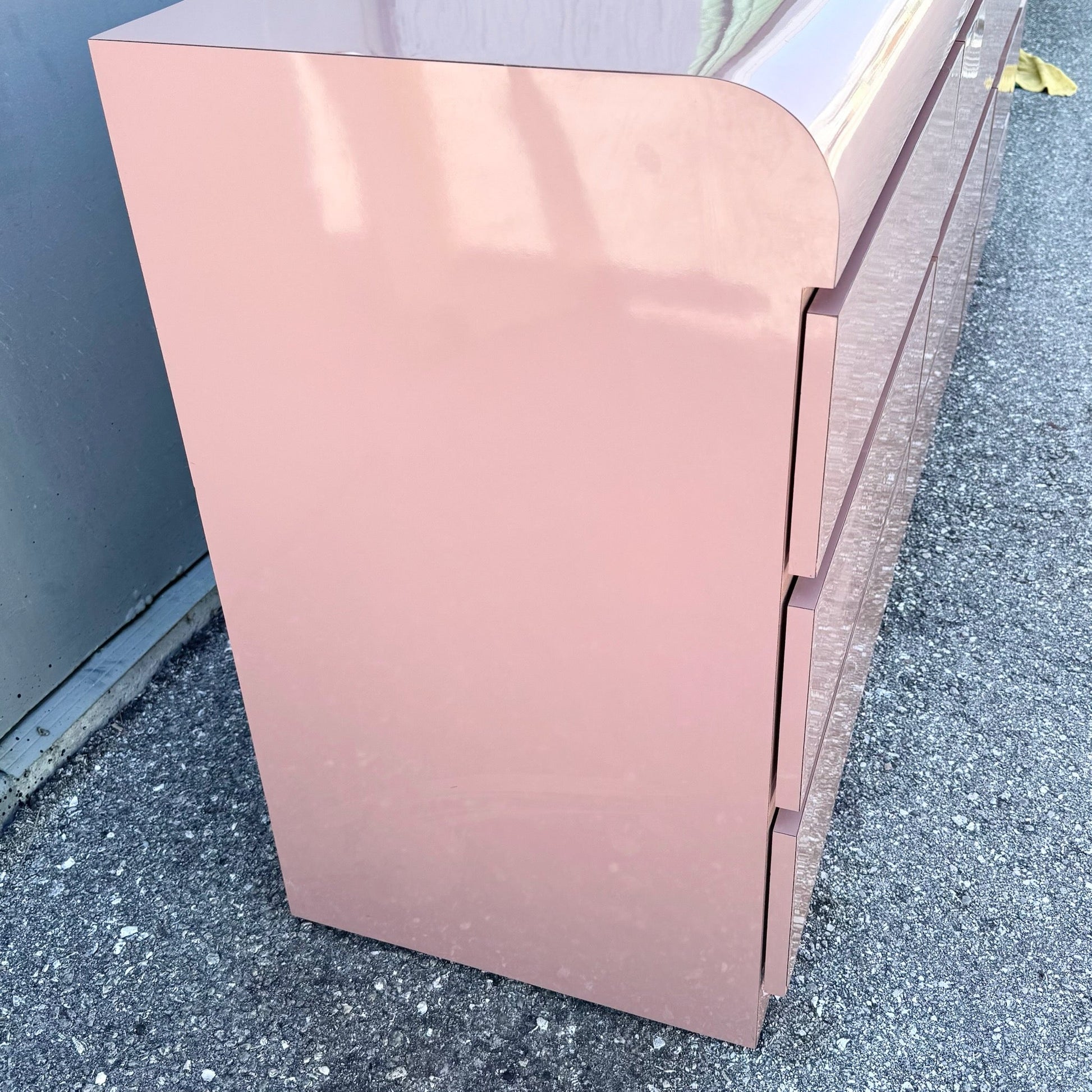 Postmodern Pink Gloss Laminate Waterfall Dresser Dolphin & Flamingo