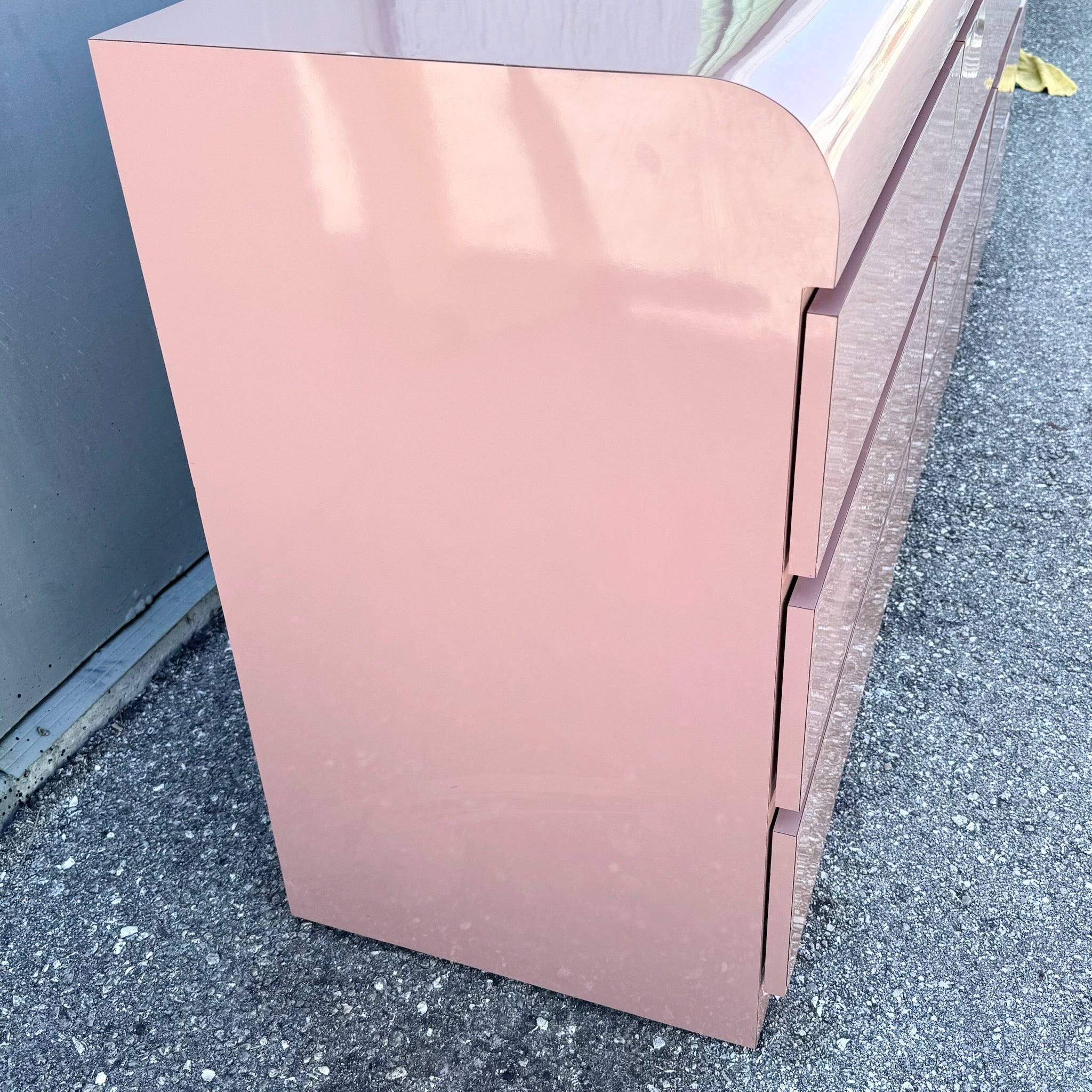 Postmodern Pink Gloss Laminate Waterfall Dresser Dolphin & Flamingo