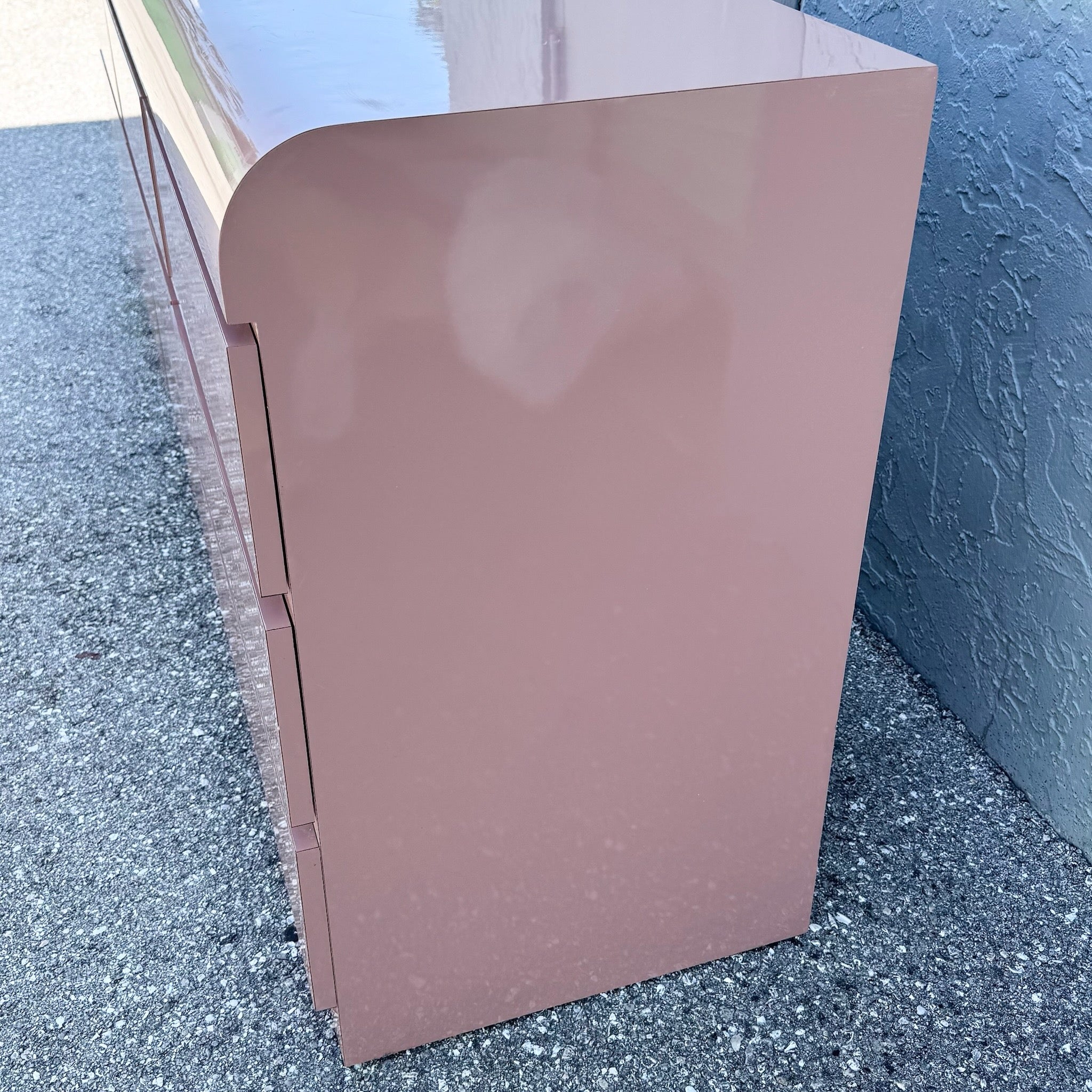 Postmodern Pink Gloss Laminate Waterfall Dresser Dolphin & Flamingo