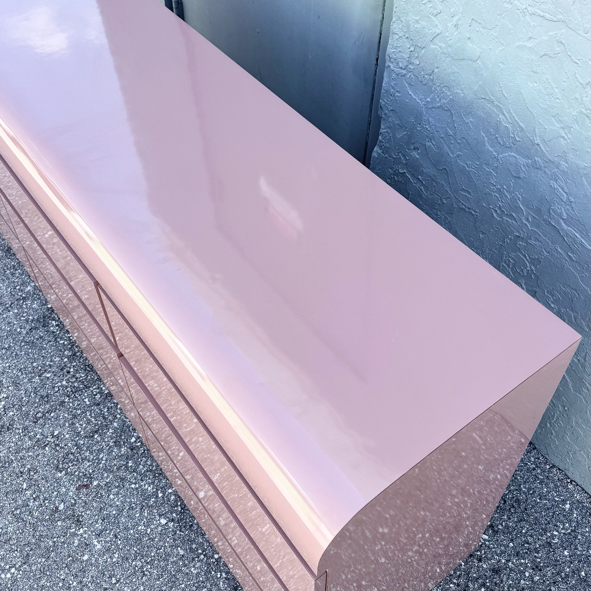 Postmodern Pink Gloss Laminate Waterfall Dresser Dolphin & Flamingo