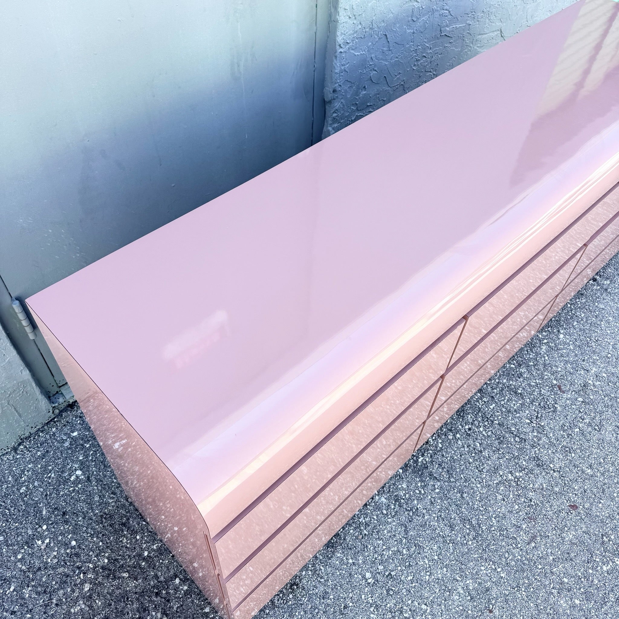 Postmodern Pink Gloss Laminate Waterfall Dresser Dolphin & Flamingo