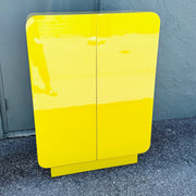 Postmodern Yellow Gloss Laminate Waterfall Cabinet With Gold Accents Dolphin & Flamingo