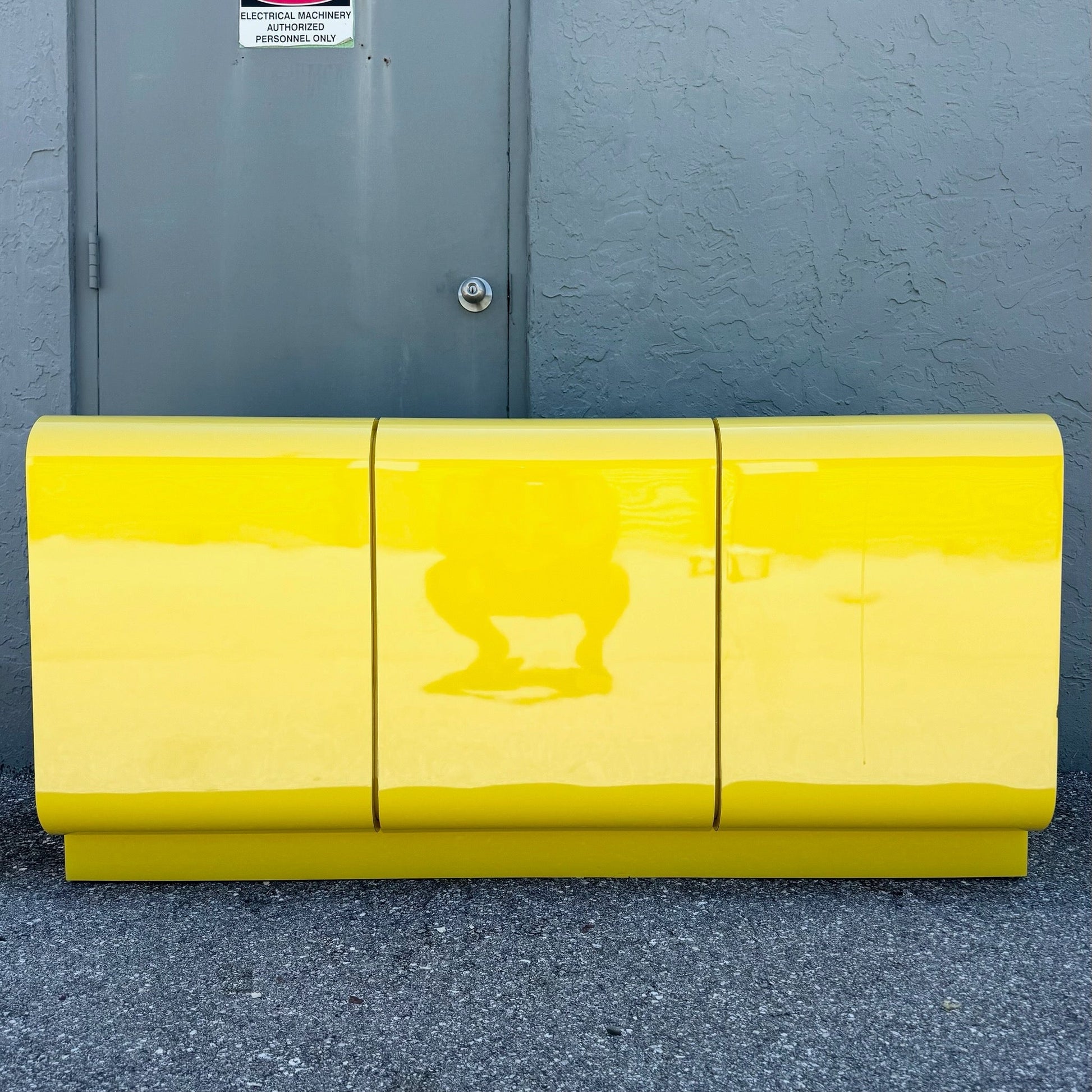 Postmodern Yellow Gloss Laminate Waterfall Dresser Dolphin & Flamingo