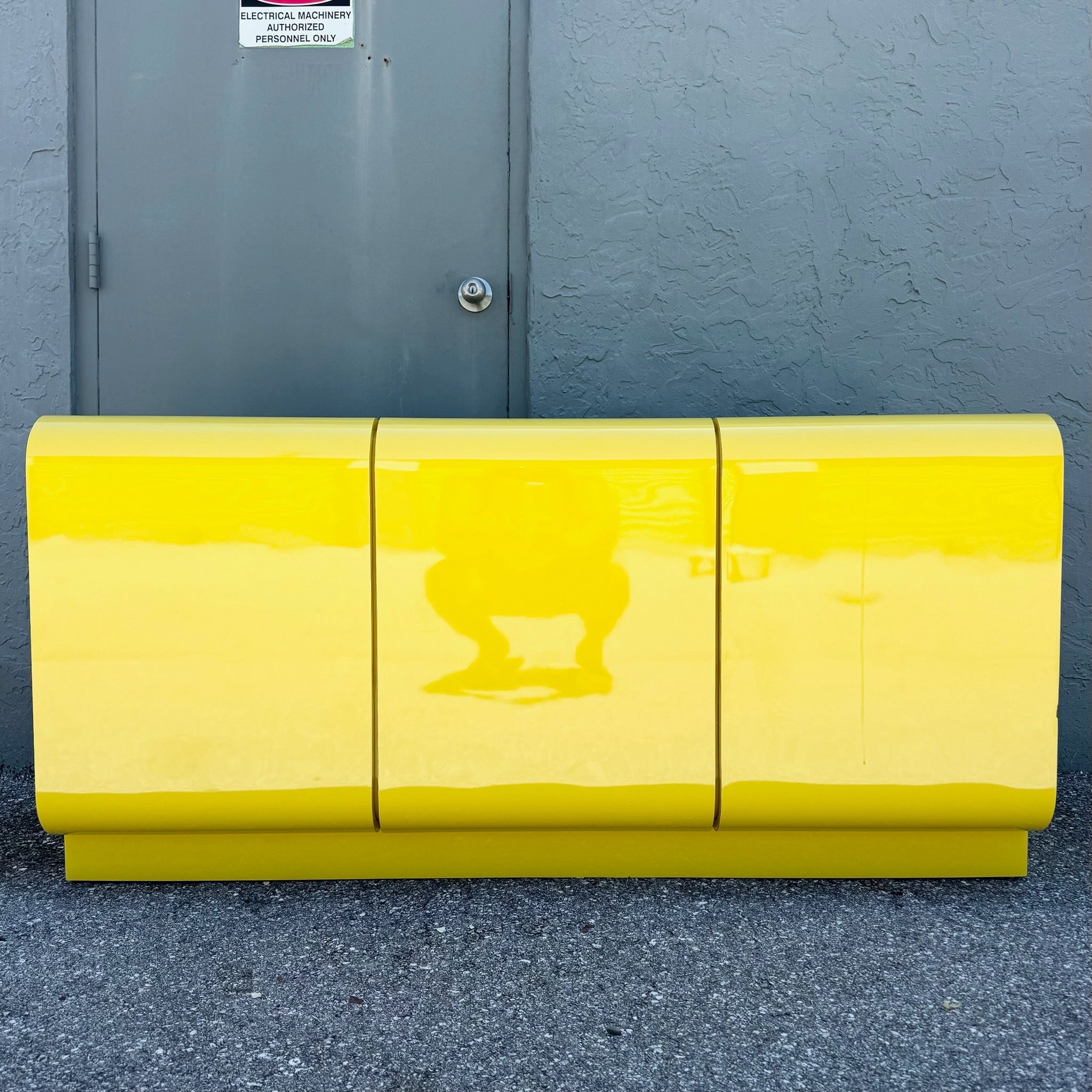 Postmodern Yellow Gloss Laminate Waterfall Dresser Dolphin & Flamingo