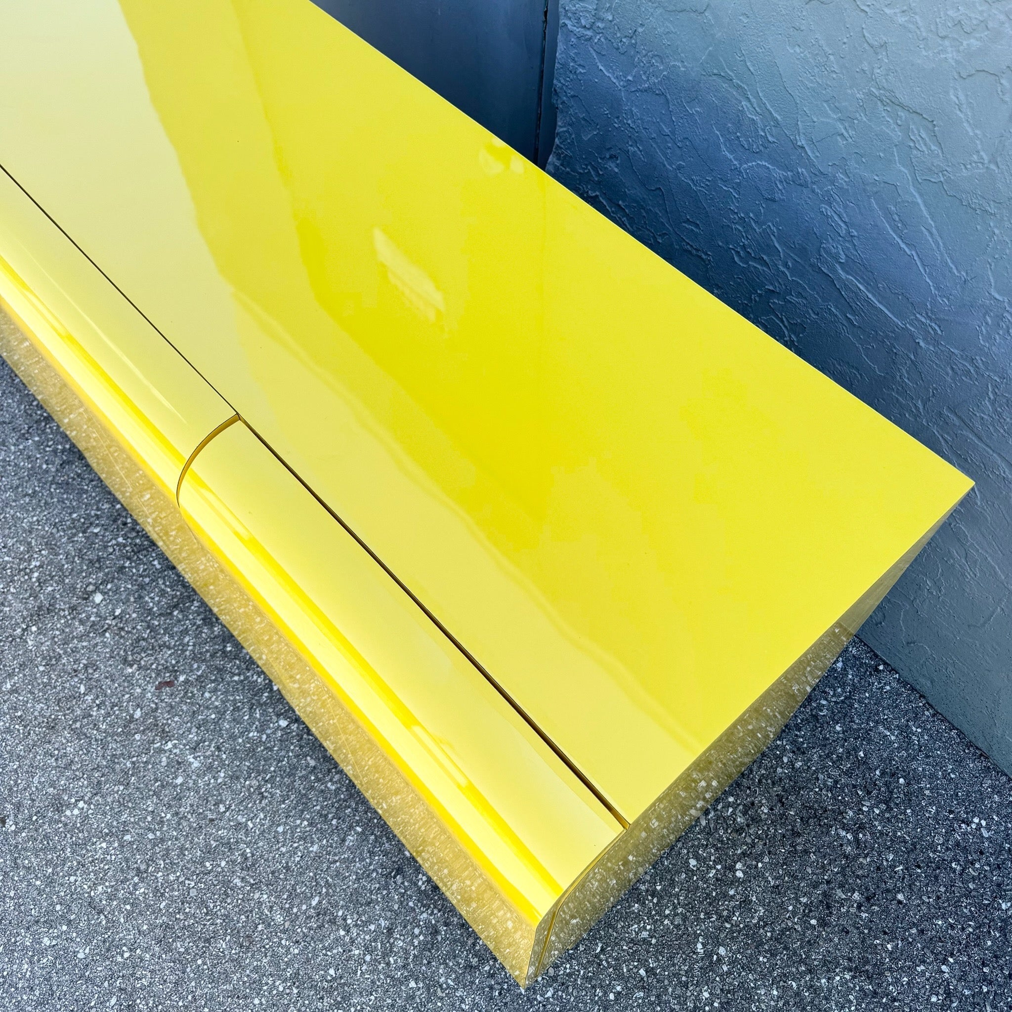 Postmodern Yellow Gloss Laminate Waterfall Dresser Dolphin & Flamingo