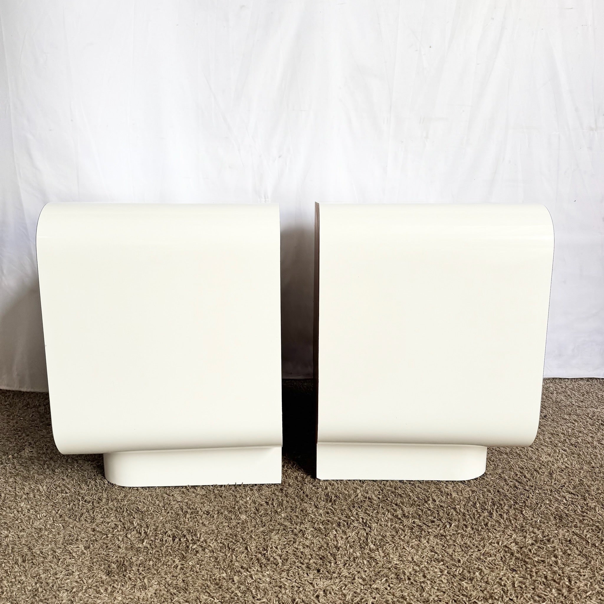 Postmodern White Lacquer Laminate Waterfall Nightstands