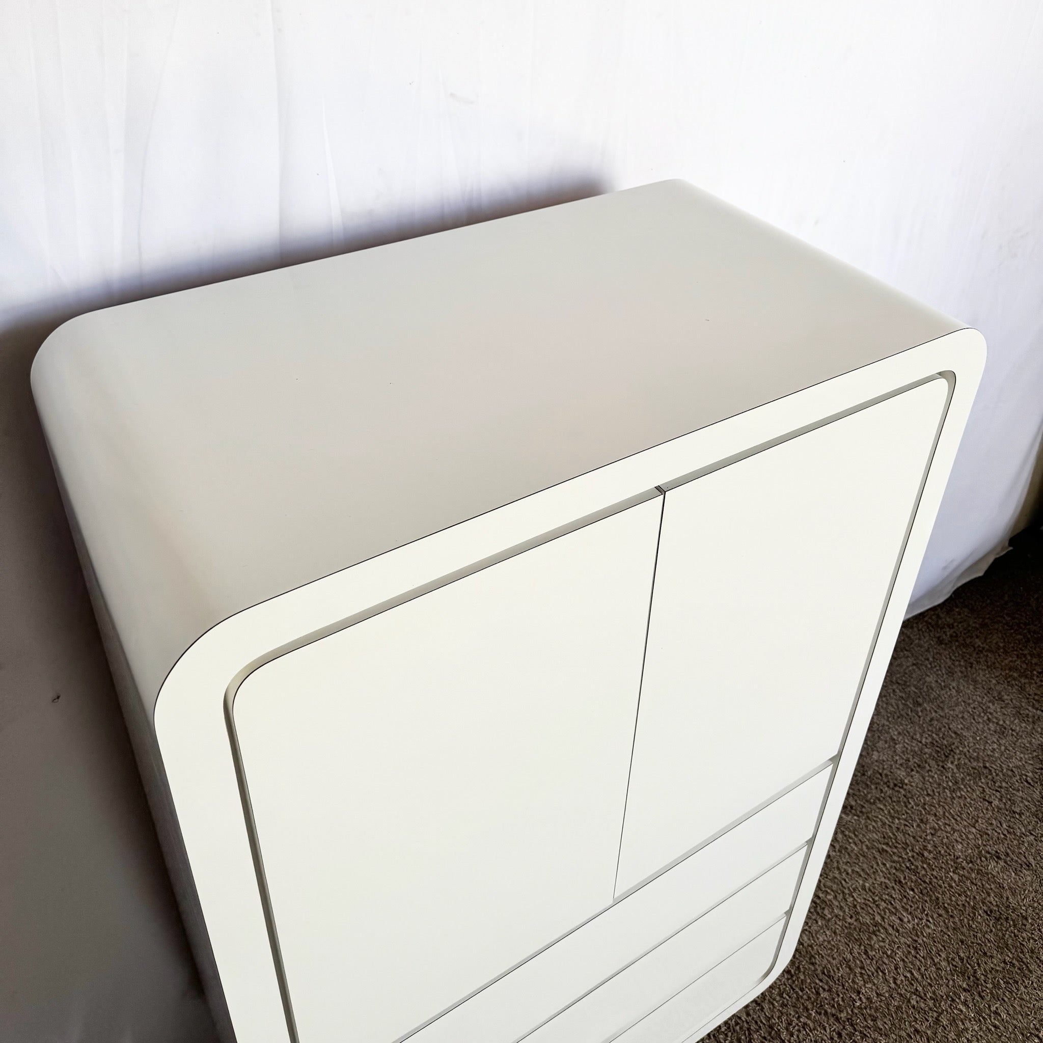 Postmodern White Lacquer Laminate Waterfall Armoire