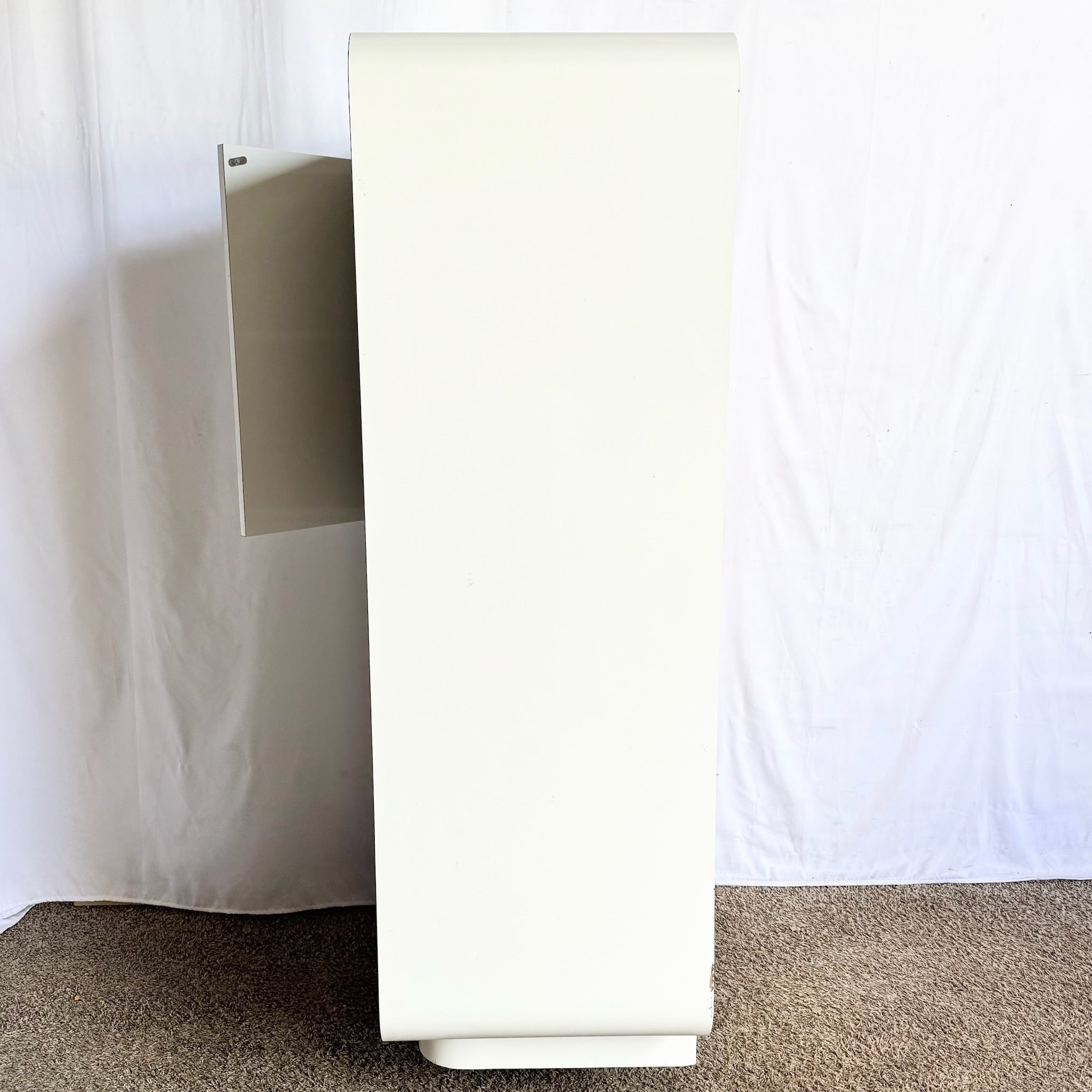 Postmodern White Lacquer Laminate Waterfall Armoire
