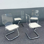 Mid Century Modern Chrome and Lucite Dining Chairs by Hill Manufacturing - Set of 4 Dolphin & Flamingo