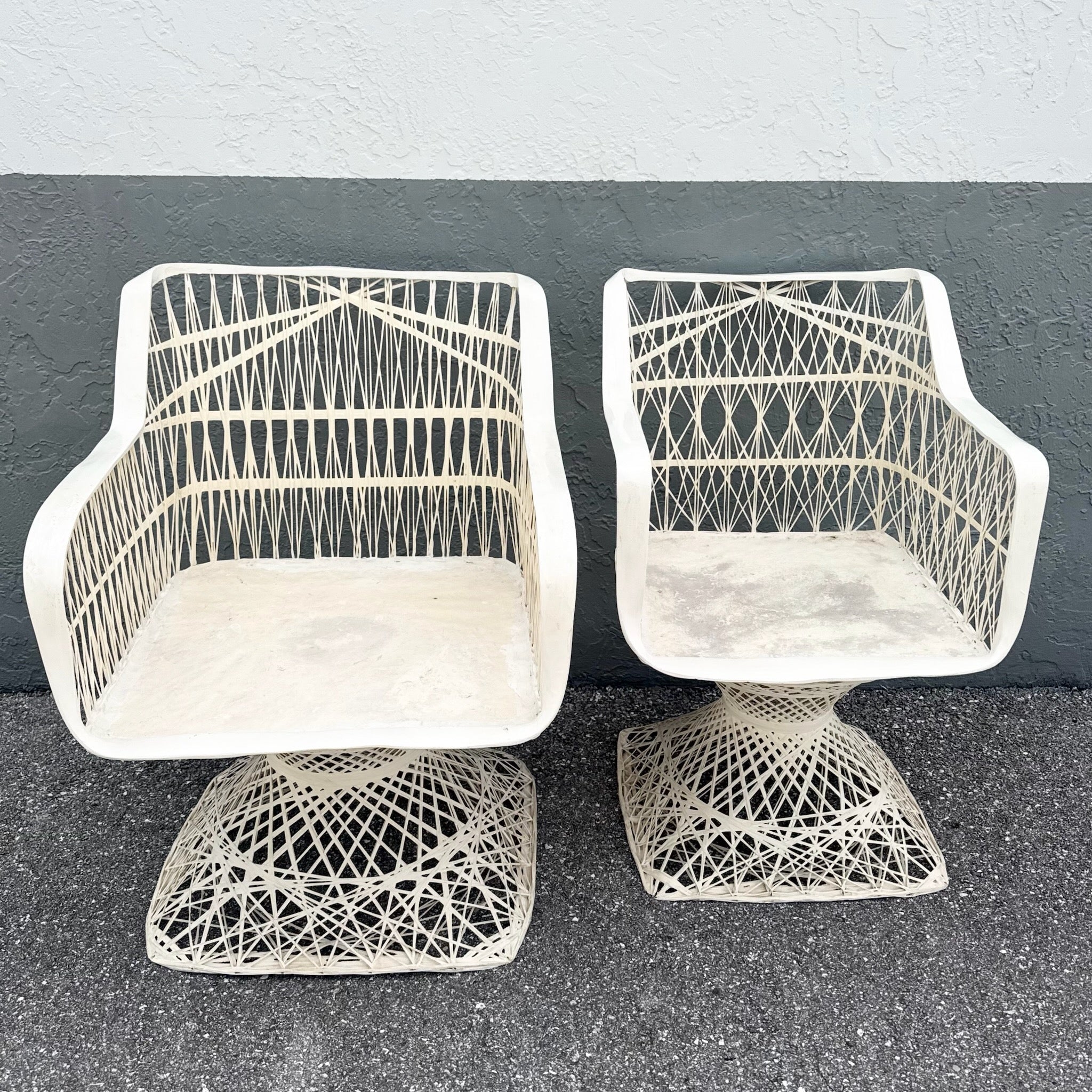 Mid Century Modern Spun Fiberglass Swivel Dining Arm Chairs - Set of 6 Dolphin & Flamingo