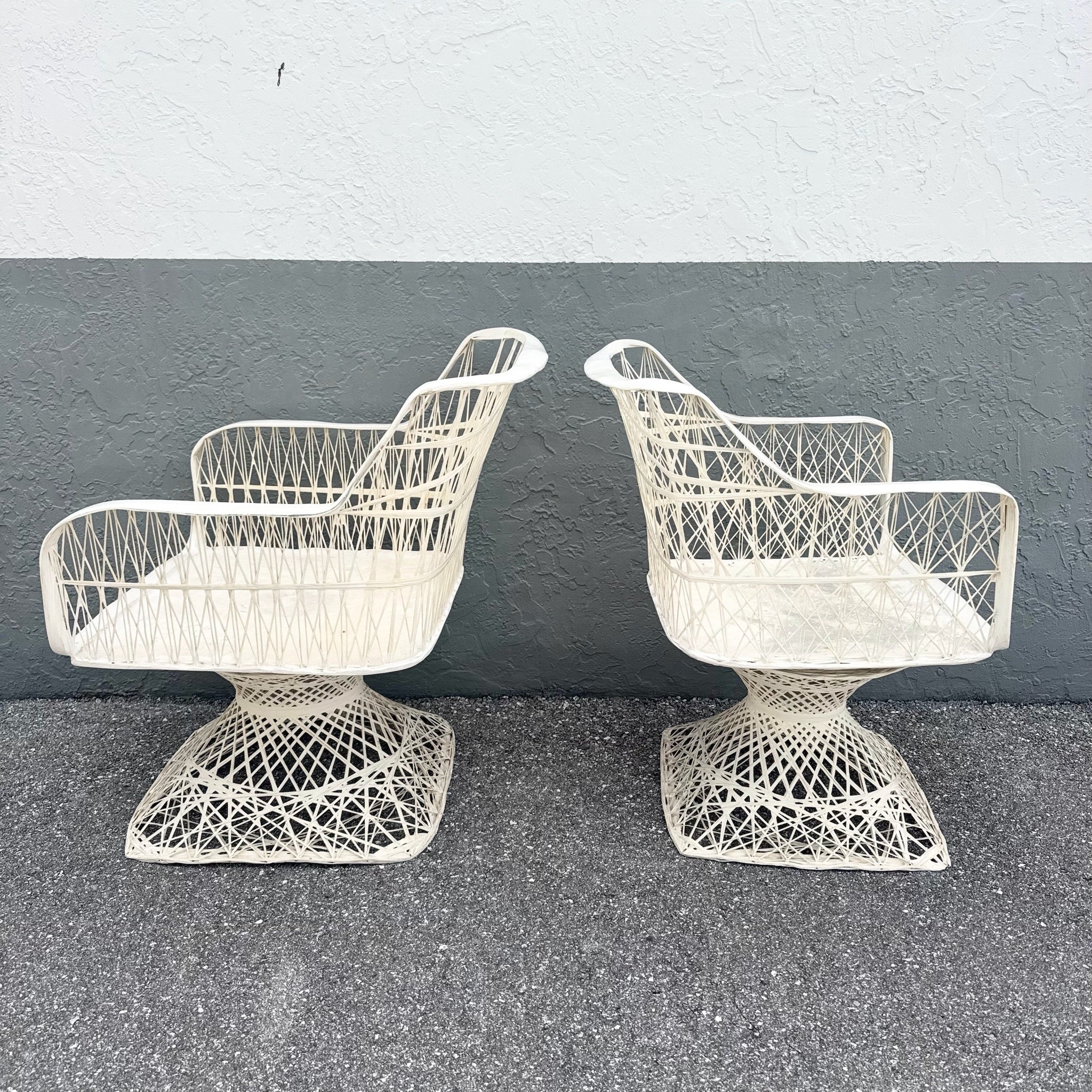 Mid Century Modern Spun Fiberglass Swivel Dining Arm Chairs - Set of 6 Dolphin & Flamingo