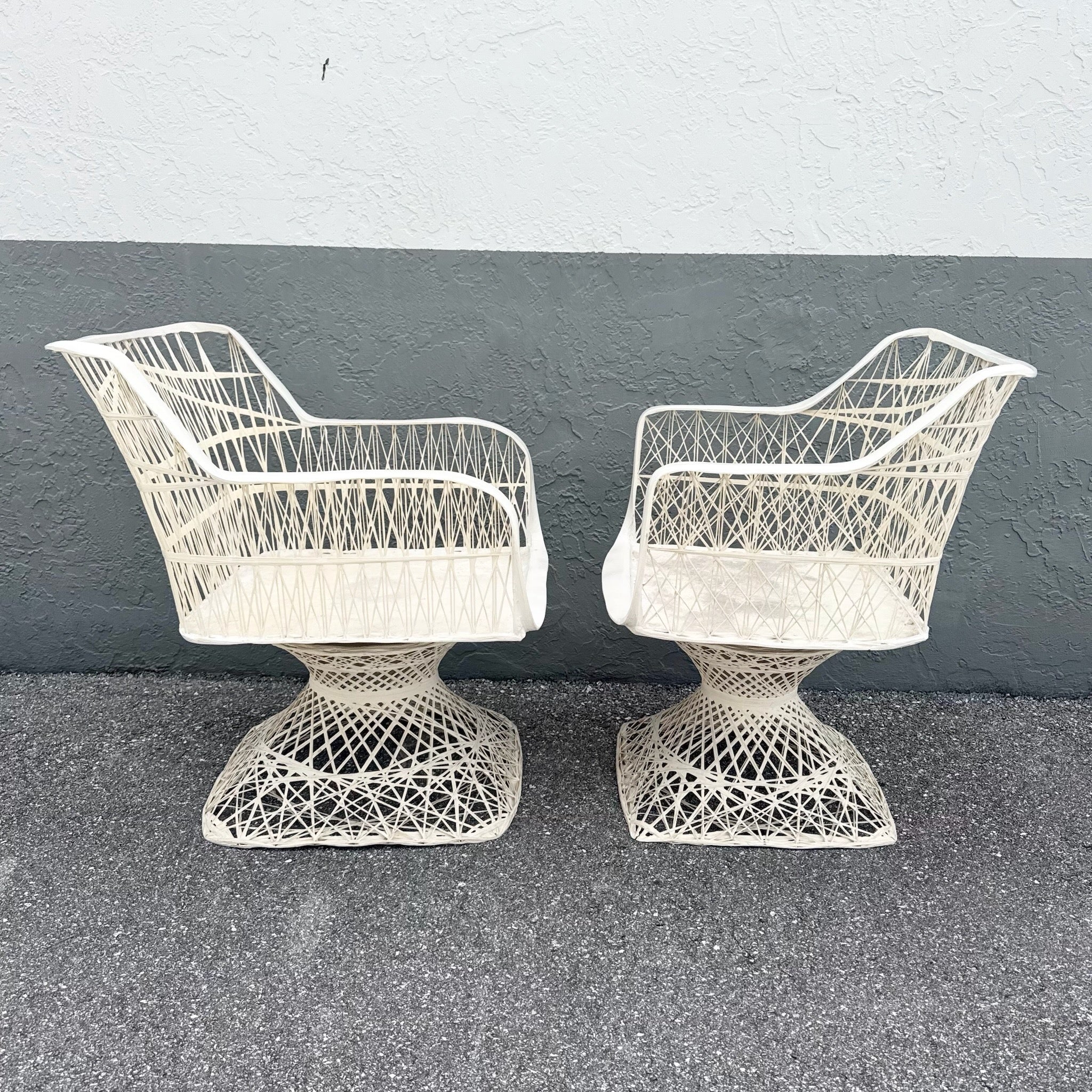 Mid Century Modern Spun Fiberglass Swivel Dining Arm Chairs - Set of 6 Dolphin & Flamingo