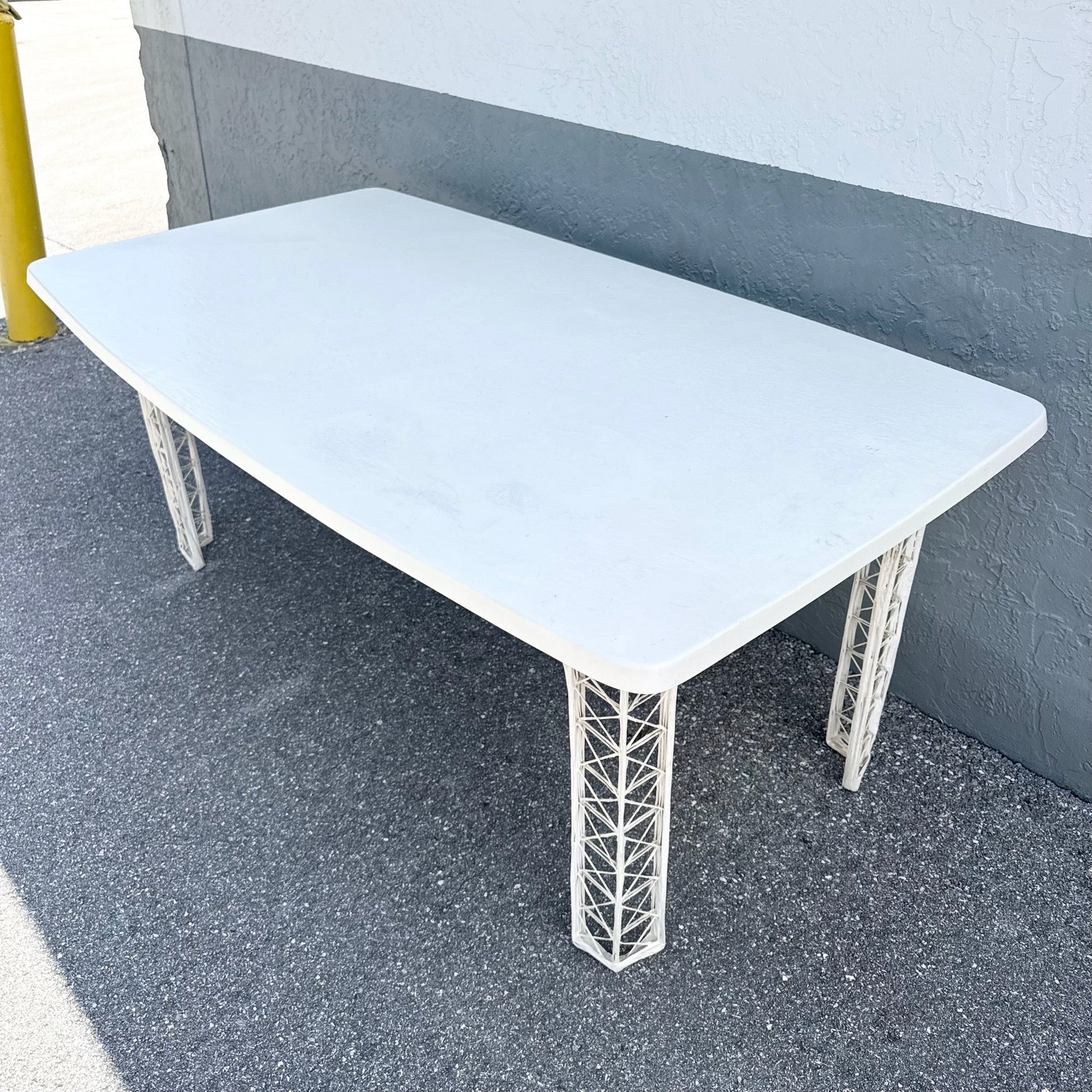 Mid Century Modern Spun Fiberglass Rectangular Dining Table Dolphin & Flamingo