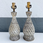 Mid Century Modern Splatter Glazed Swirl Table Lamps - A Pair Dolphin & Flamingo