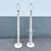 Mid 20th Century Boho Chic Coastal Bamboo Table and Floor Lamps - Set of 2 Dolphin & Flamingo