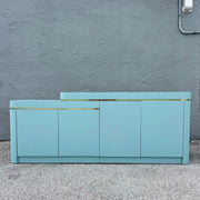 Postmodern Sky Blue Matte Laminate Credenza With Gold Accent Dolphin & Flamingo