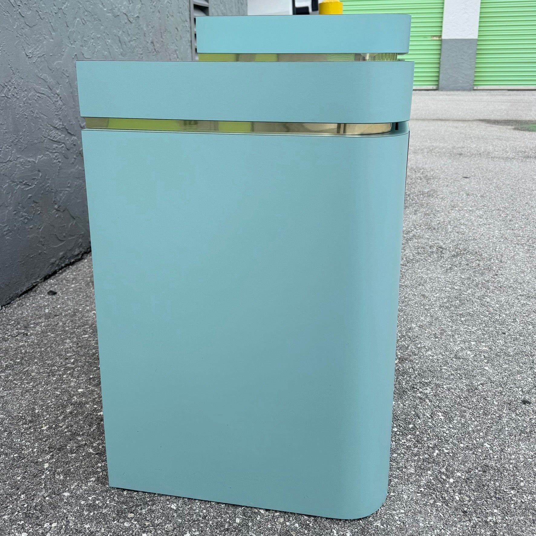 Postmodern Sky Blue Matte Laminate Credenza With Gold Accent Dolphin & Flamingo
