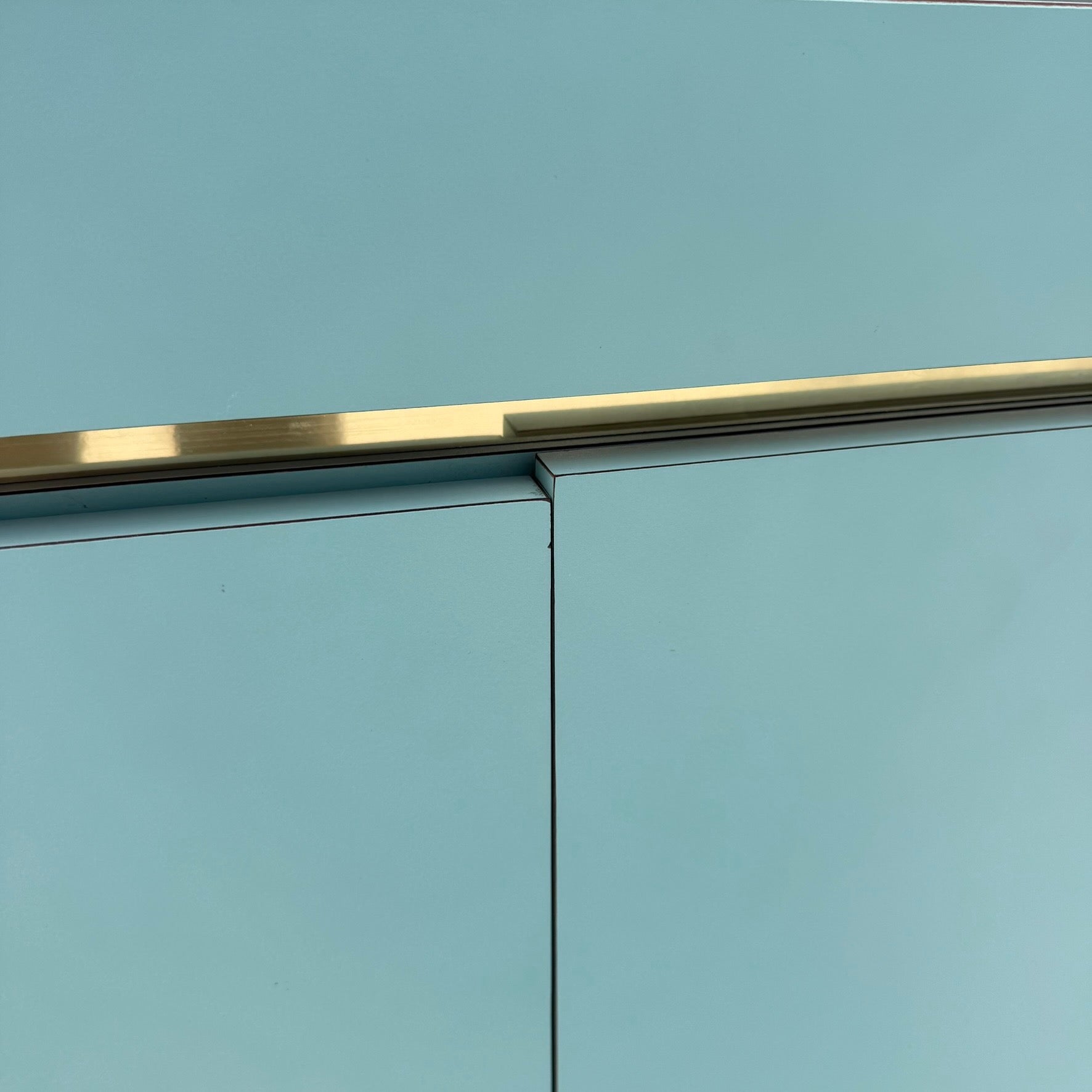 Postmodern Sky Blue Matte Laminate Credenza With Gold Accent Dolphin & Flamingo