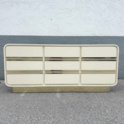 Postmodern Cream Gloss Laminate Waterfall Dresser With Gold Accents Dolphin & Flamingo