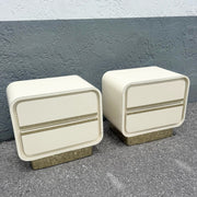 Postmodern Cream Gloss Laminate Waterfall Nightstands With Gold Accents - A Pair Dolphin & Flamingo