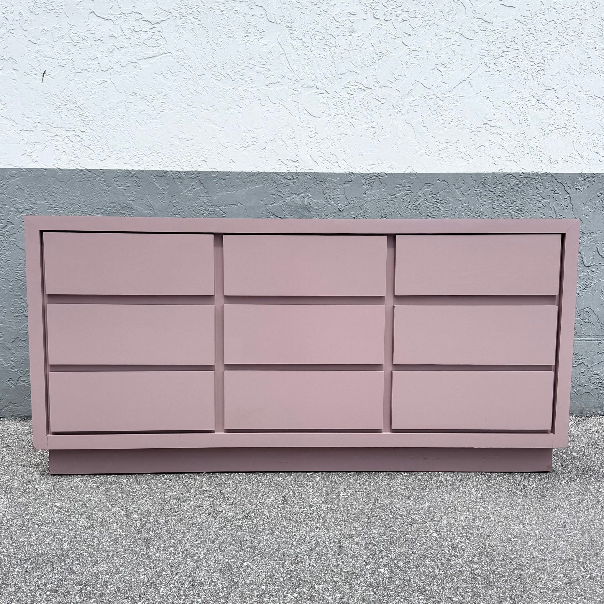 Postmodern Mauve Gloss Laminate Cubic Dresser Dolphin & Flamingo