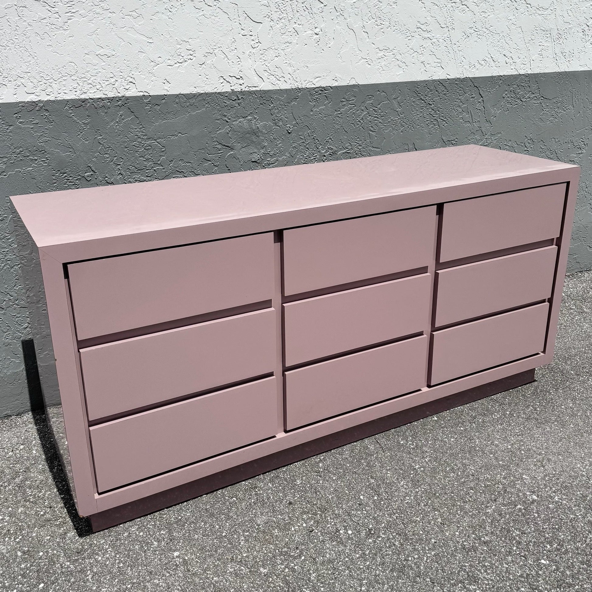 Postmodern Mauve Gloss Laminate Cubic Dresser Dolphin & Flamingo