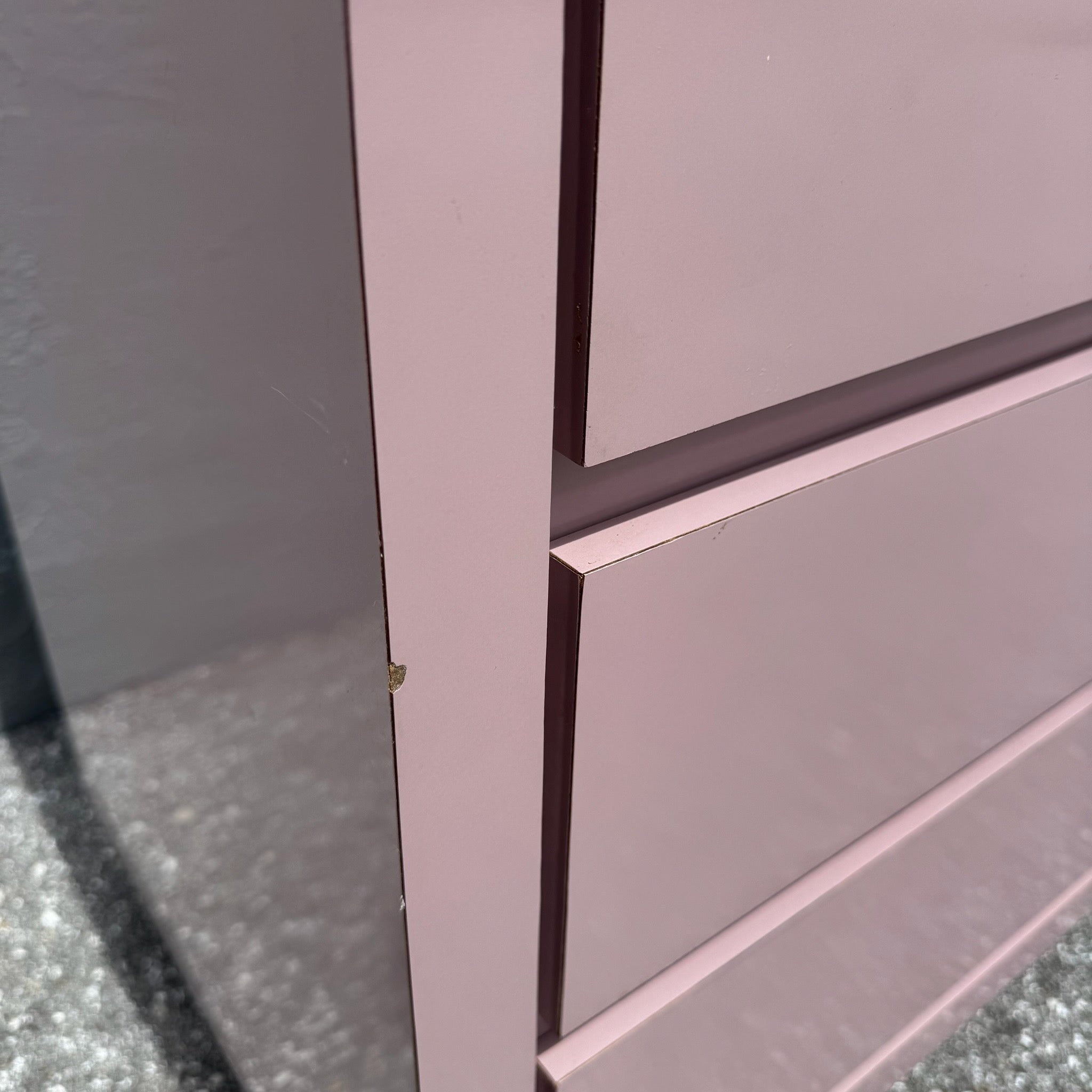 Postmodern Mauve Gloss Laminate Cubic Dresser Dolphin & Flamingo