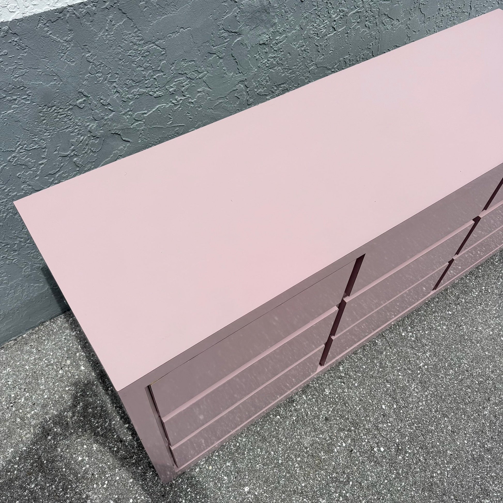 Postmodern Mauve Gloss Laminate Cubic Dresser Dolphin & Flamingo