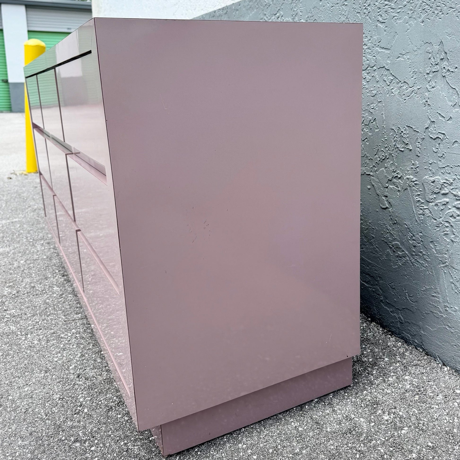 Postmodern Mauve Gloss Laminate Cubic Dresser Dolphin & Flamingo