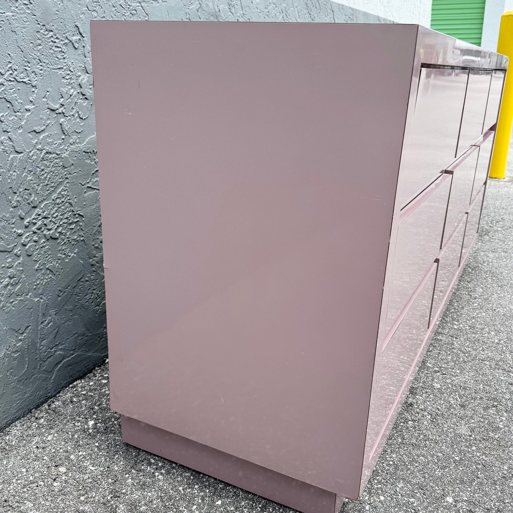 Postmodern Mauve Gloss Laminate Cubic Dresser Dolphin & Flamingo