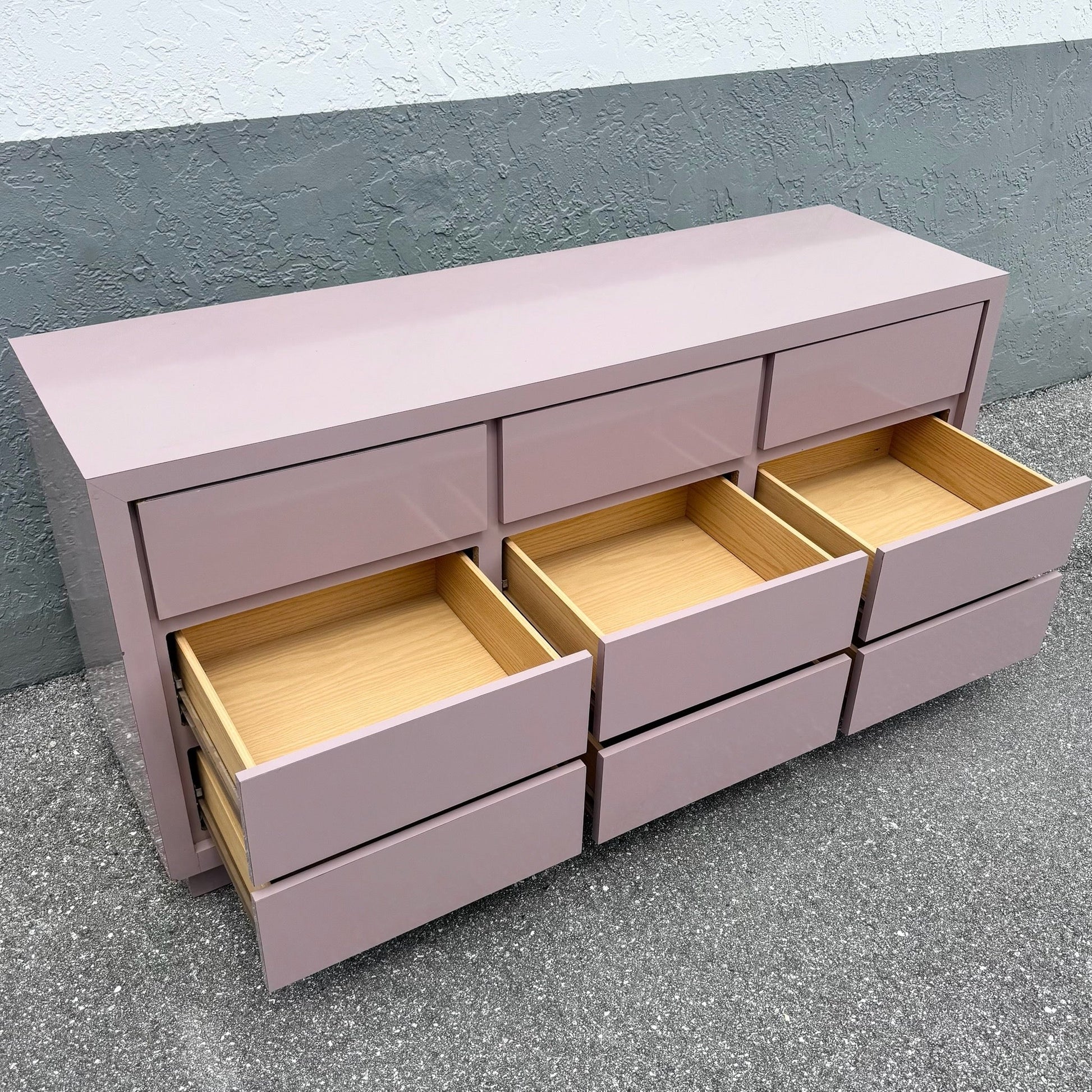 Postmodern Mauve Gloss Laminate Cubic Dresser Dolphin & Flamingo