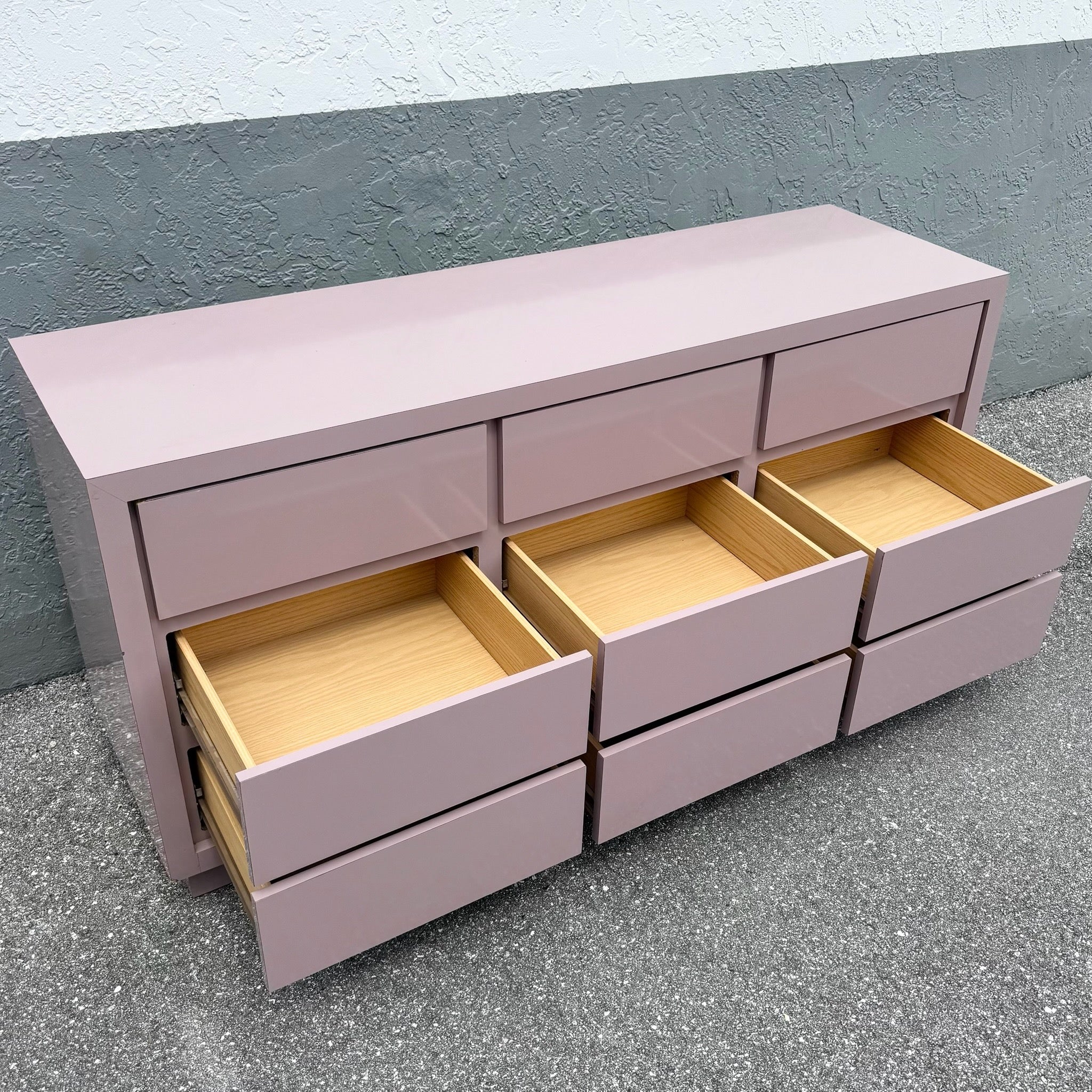Postmodern Mauve Gloss Laminate Cubic Dresser Dolphin & Flamingo
