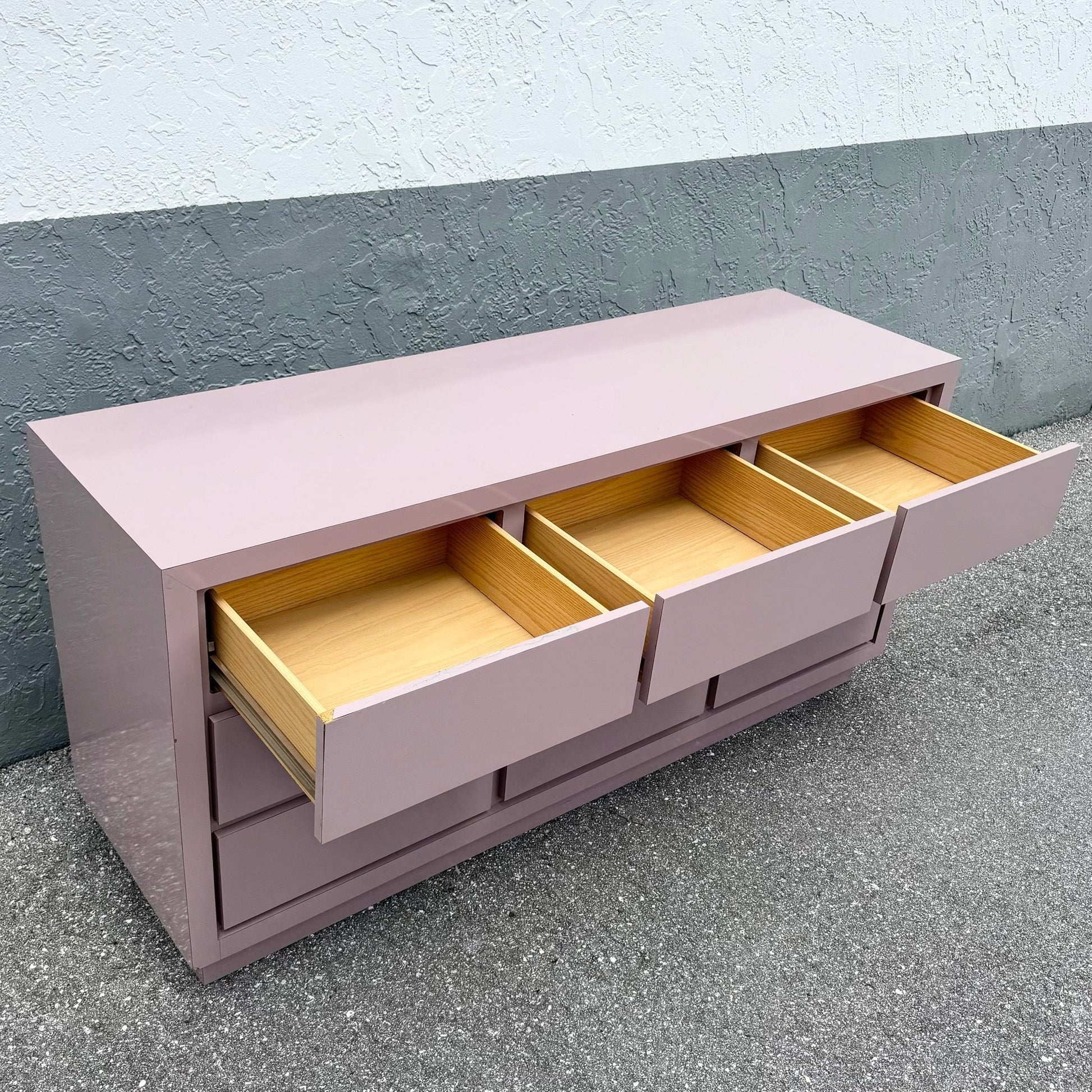 Postmodern Mauve Gloss Laminate Cubic Dresser Dolphin & Flamingo