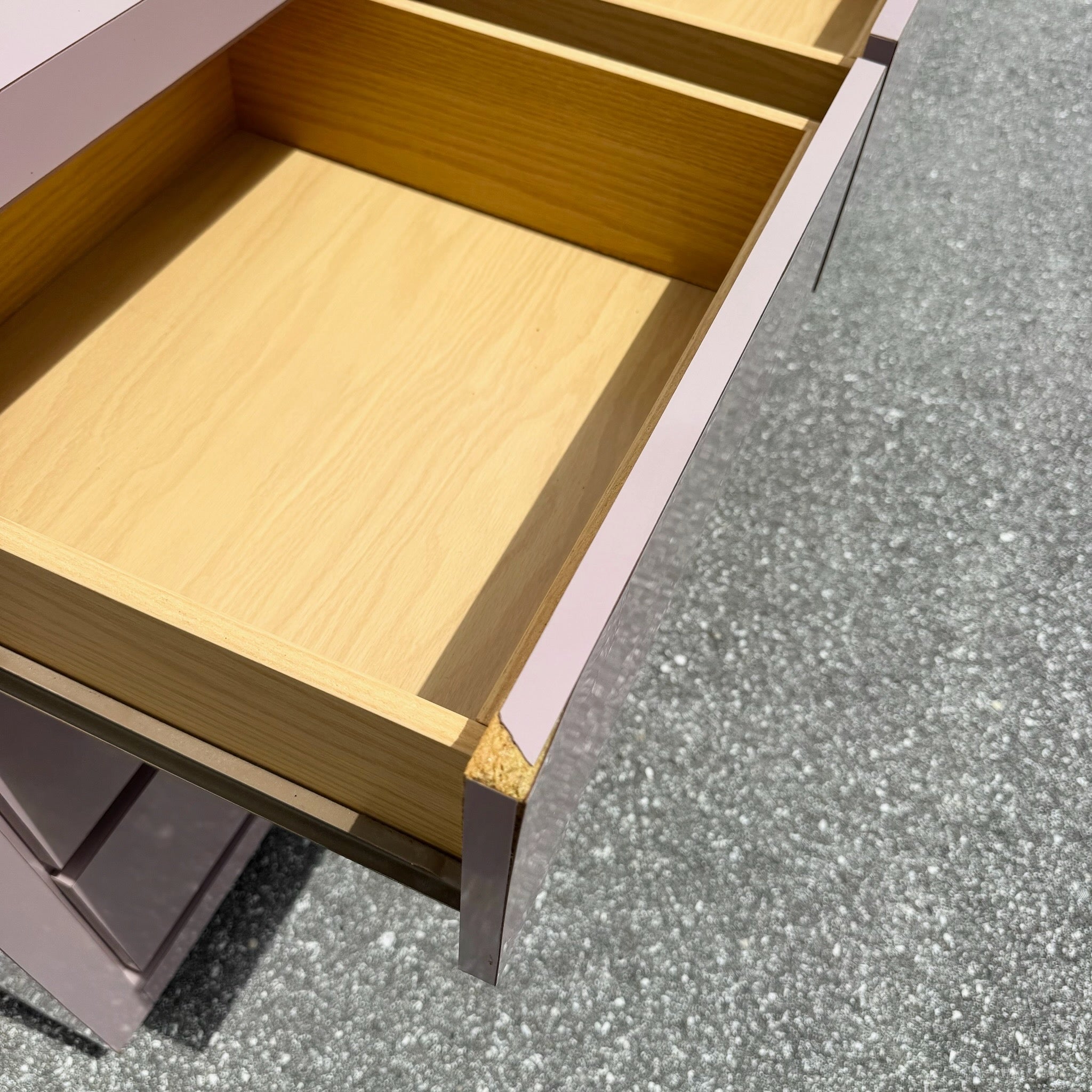 Postmodern Mauve Gloss Laminate Cubic Dresser Dolphin & Flamingo