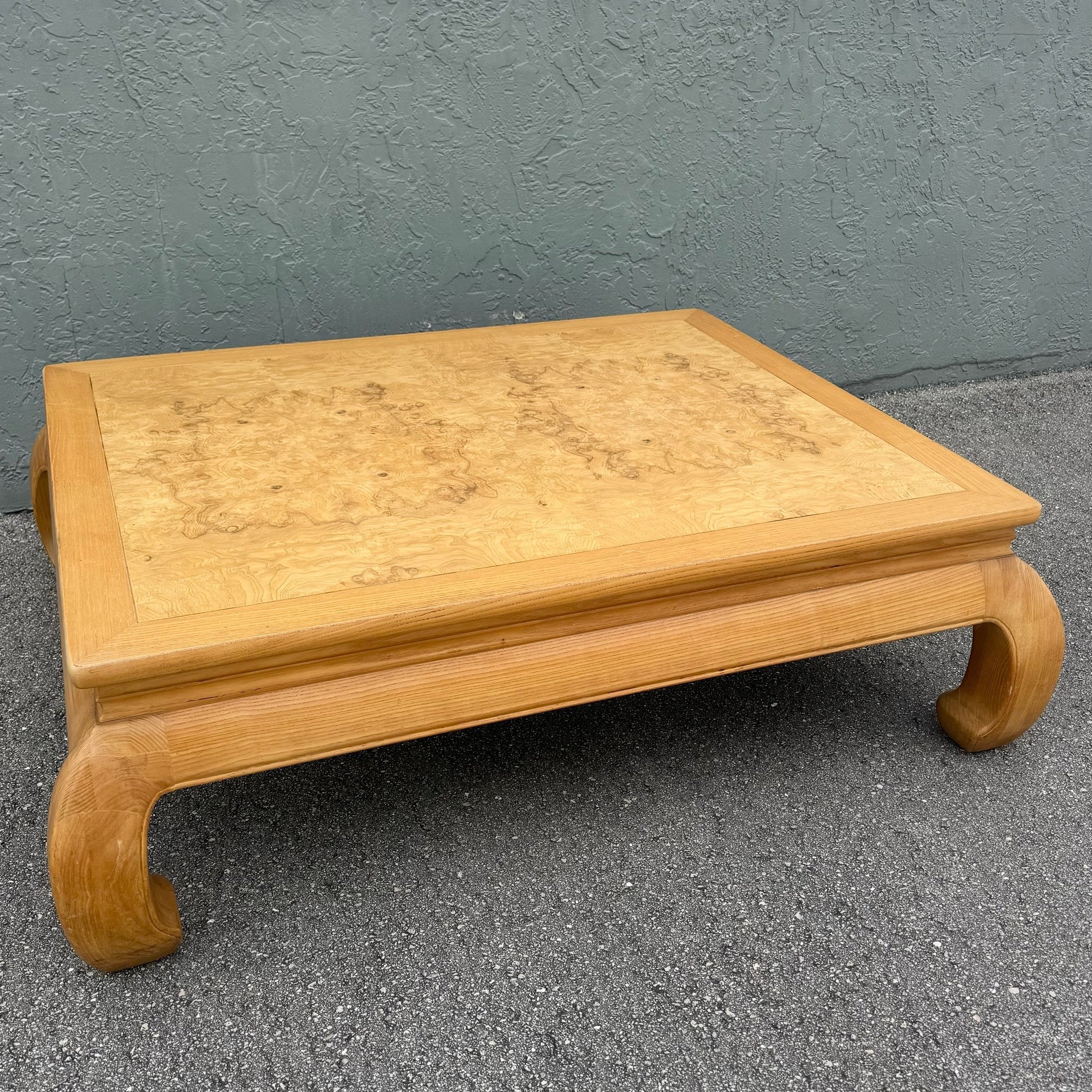 Ming Style Blonde Burlwood Scene Two Coffee Table by Henredon Dolphin & Flamingo