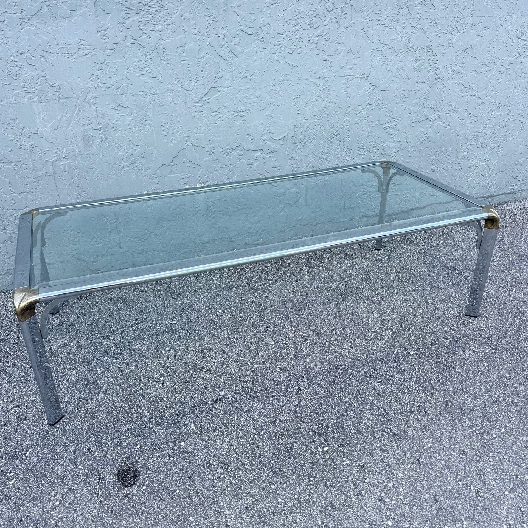 Hollywood Regency Golden Chrome Coffee Table Dolphin & Flamingo