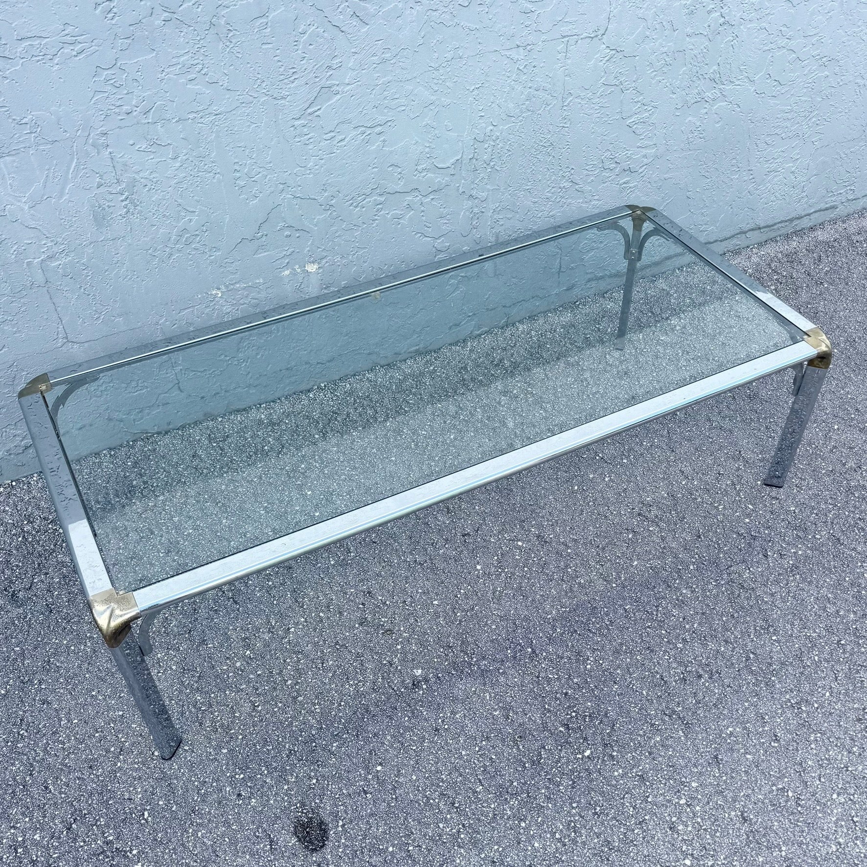 Hollywood Regency Golden Chrome Coffee Table Dolphin & Flamingo