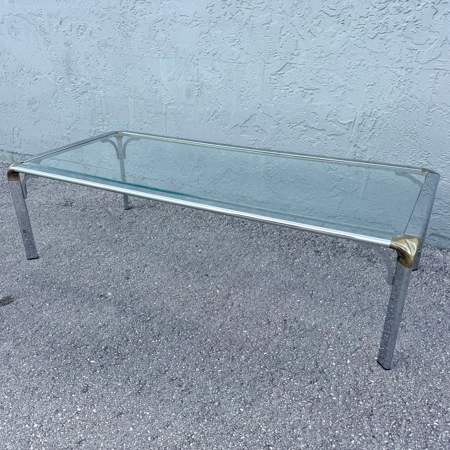 Hollywood Regency Golden Chrome Coffee Table Dolphin & Flamingo