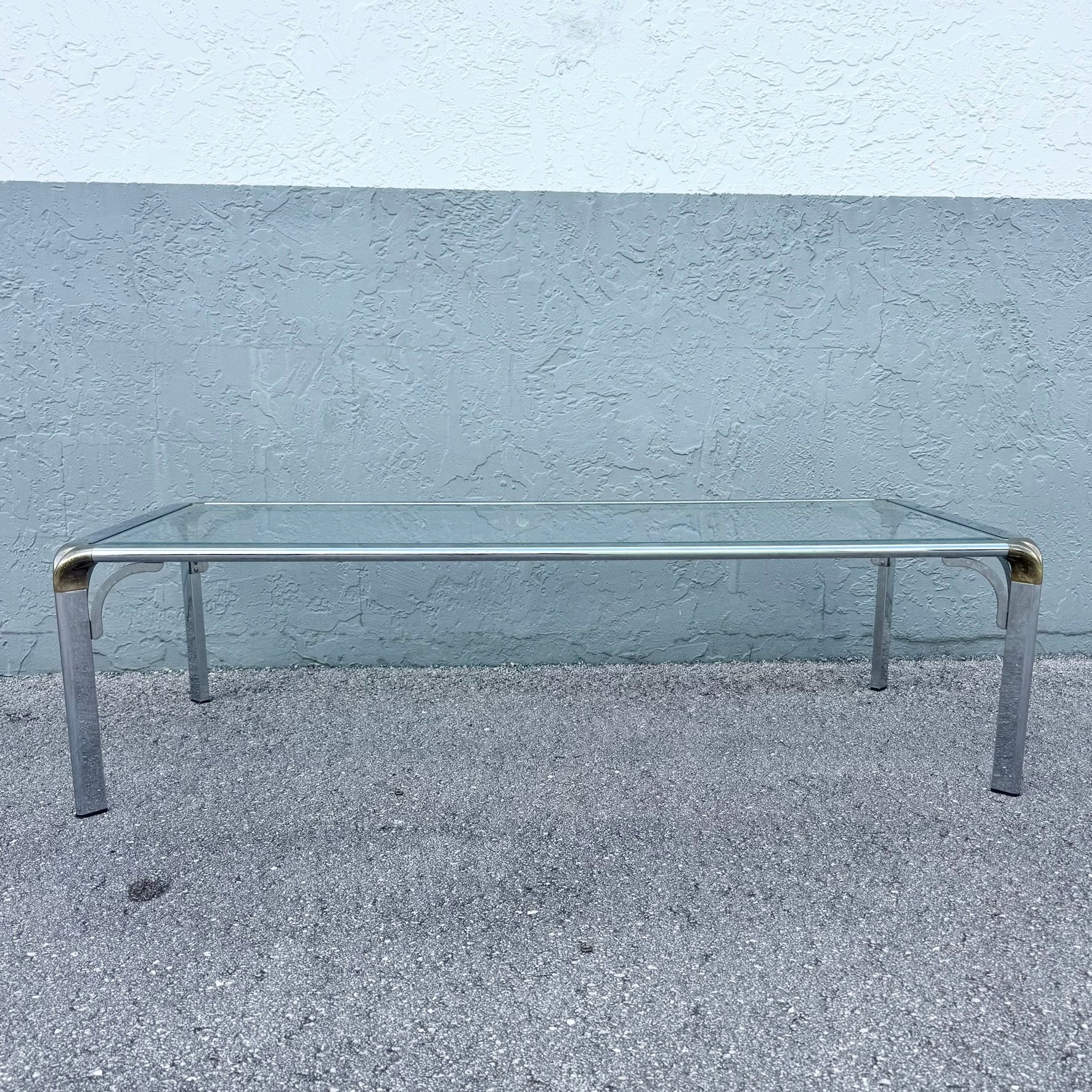 Hollywood Regency Golden Chrome Coffee Table Dolphin & Flamingo
