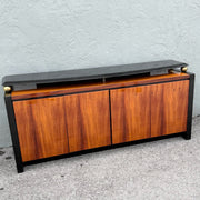 Vintage “Elan” Black Lacquered Koa Wood Credenza by Henredon Dolphin & Flamingo