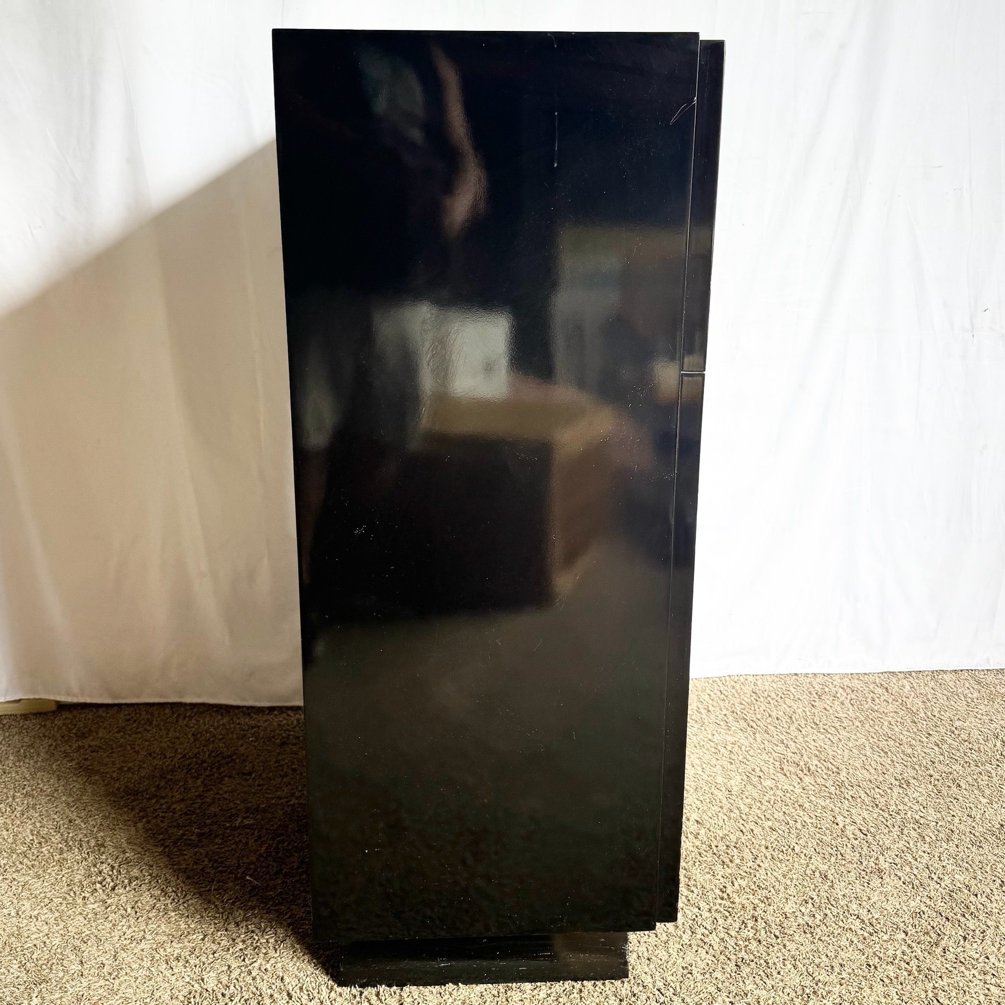 Art Deco Black Lacquered and Gold Highboy Dresser With Brass Hardware