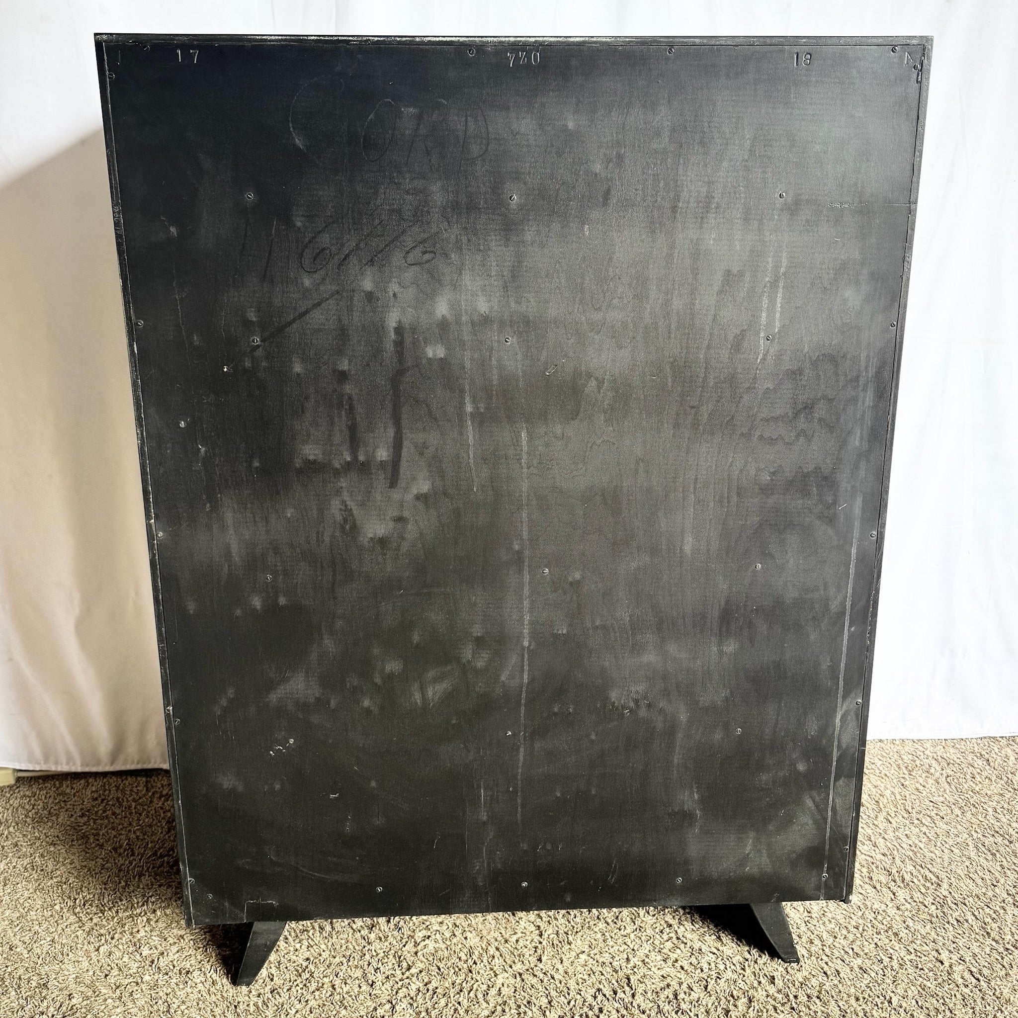 Art Deco Black Lacquered and Gold Highboy Dresser With Brass Hardware