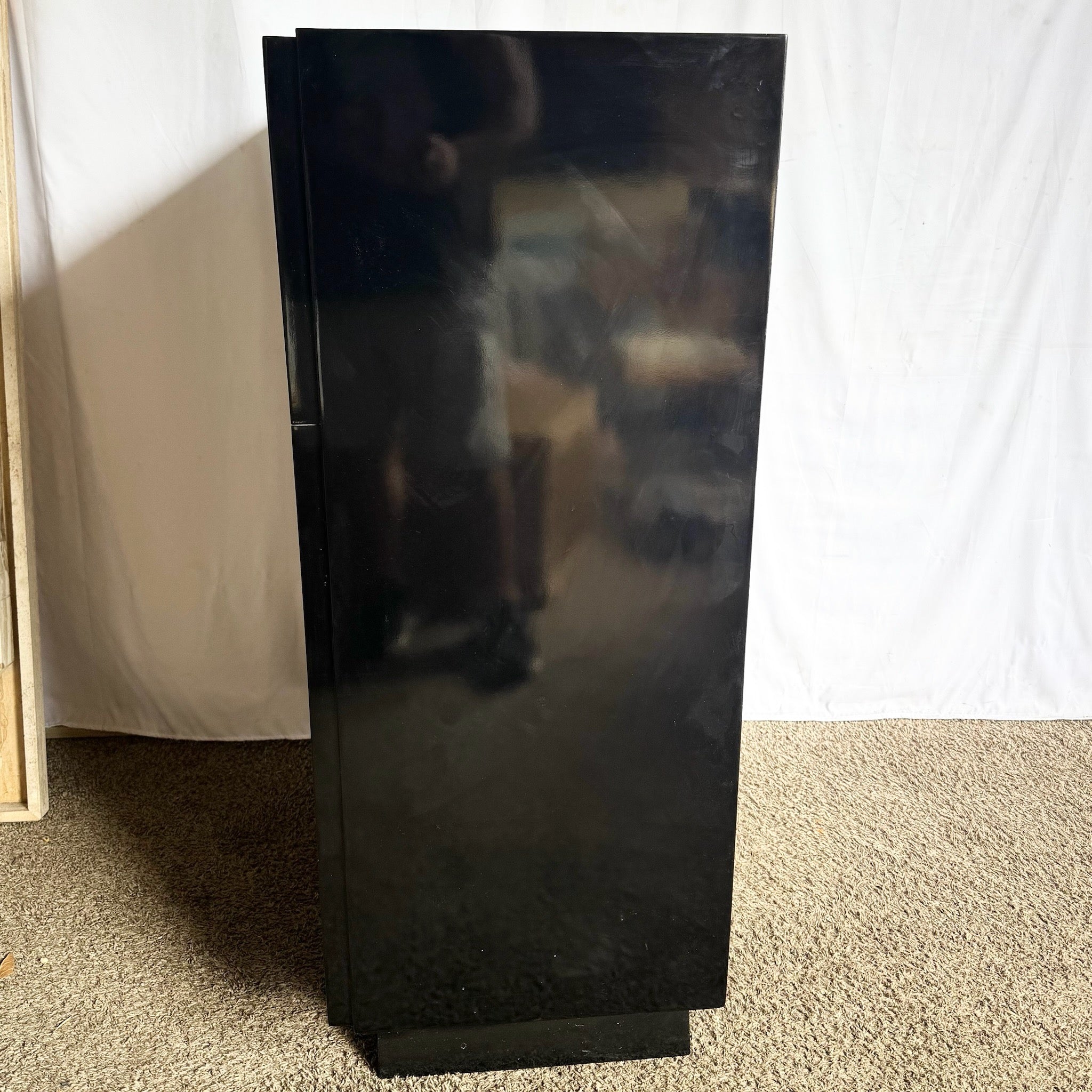 Art Deco Black Lacquered and Gold Highboy Dresser With Brass Hardware