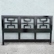 Vintage Chinoiserie Black King Size Headboard by Century Dolphin & Flamingo